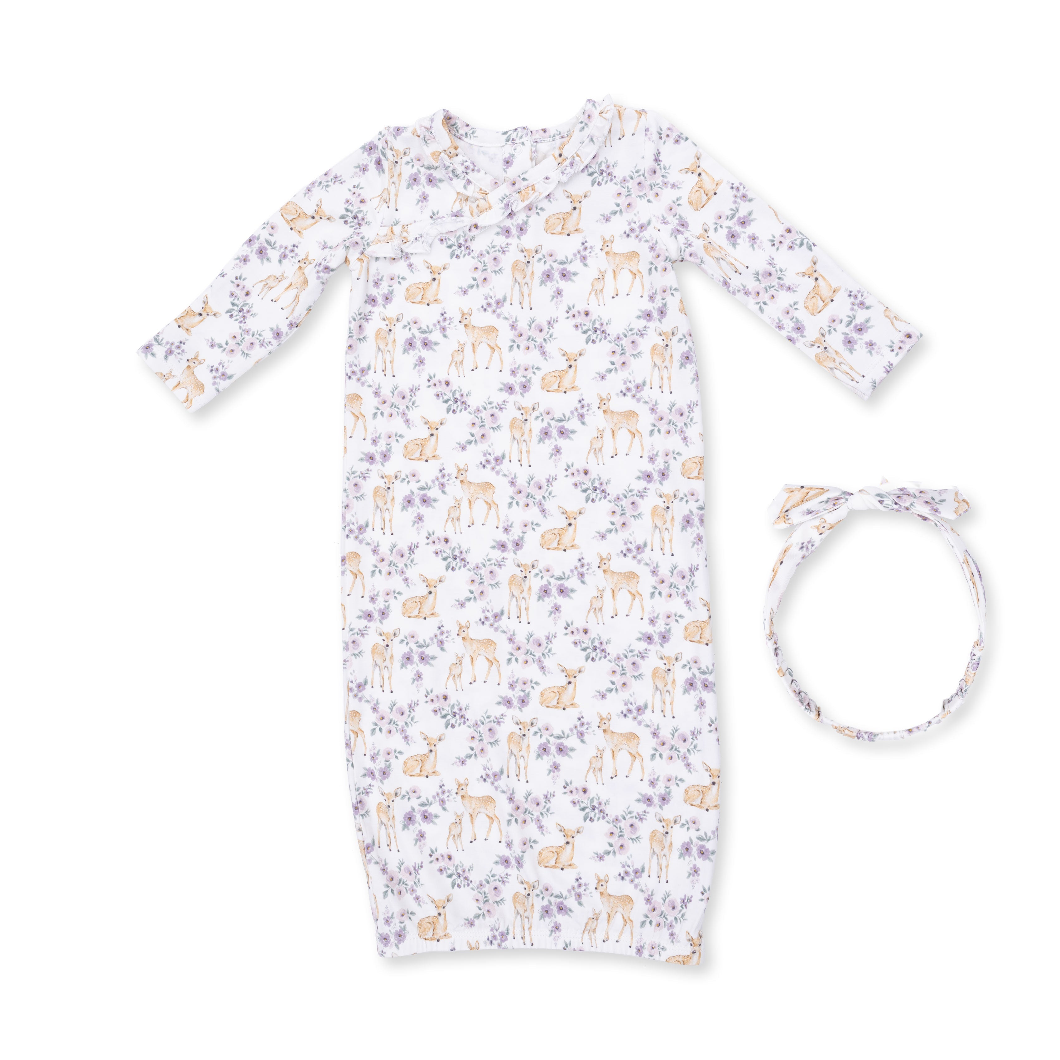 Floral Deer - Kimono Gown And Knot Headband