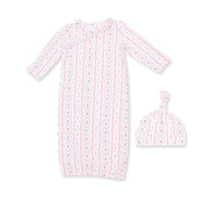 Marnie Rosebud Stripe - Kimono Gown And Knotted Hat