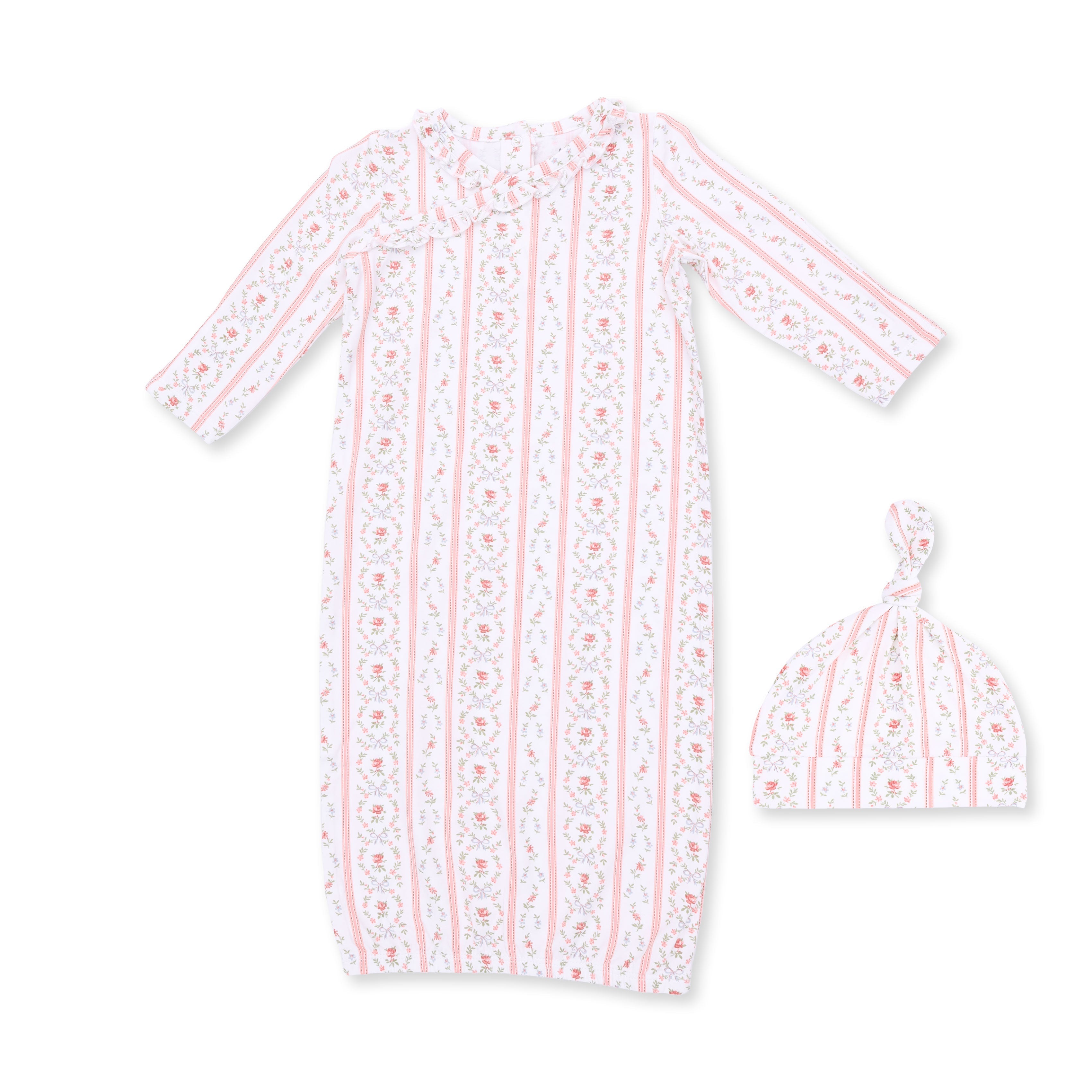Marnie Rosebud Stripe - Kimono Gown And Knotted Hat