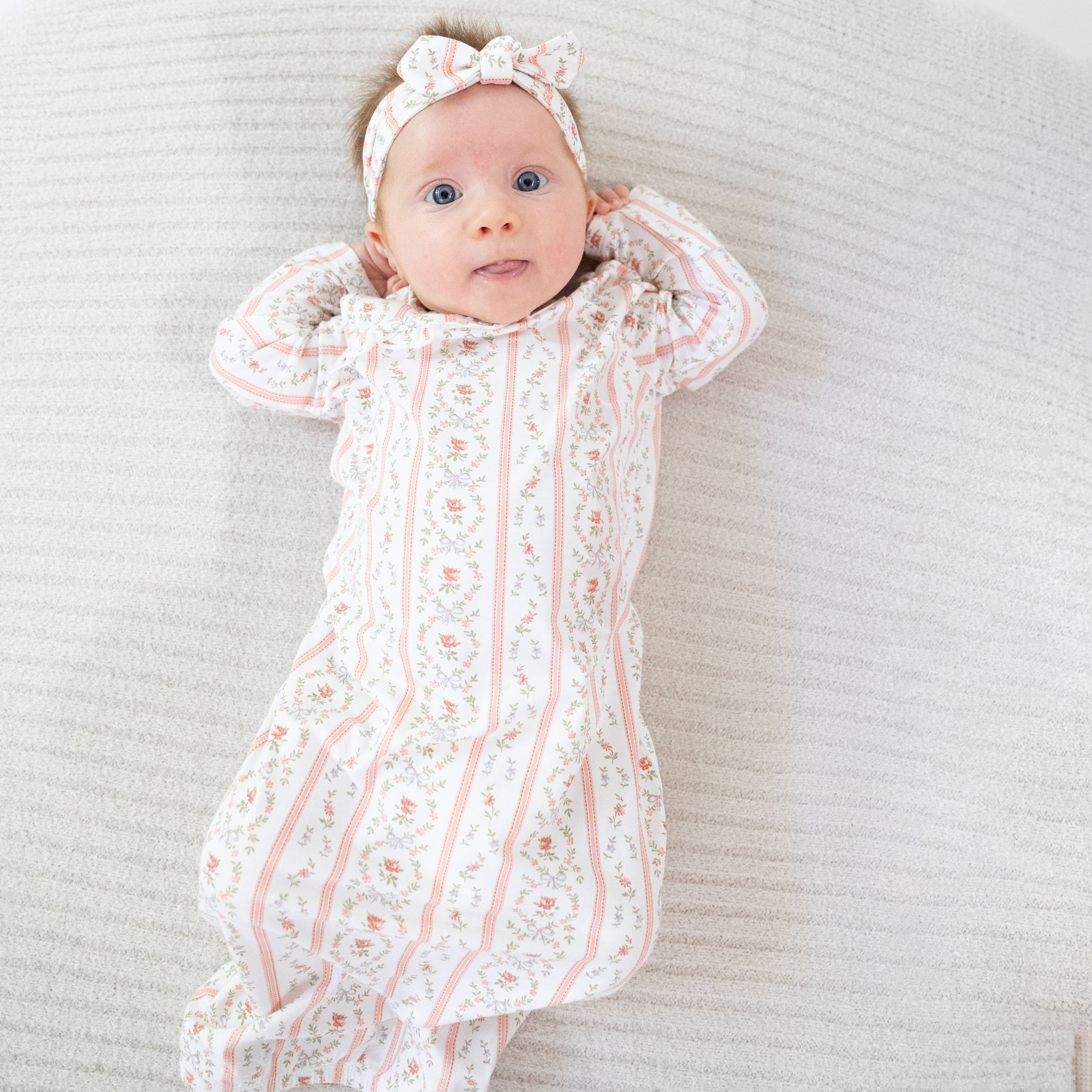 Marnie Rosebud Stripe - Kimono Gown And Knotted Hat