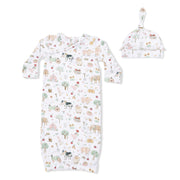 Cute Farm Animals Pink - Kimono Gown & Ruffle Knotted Hat