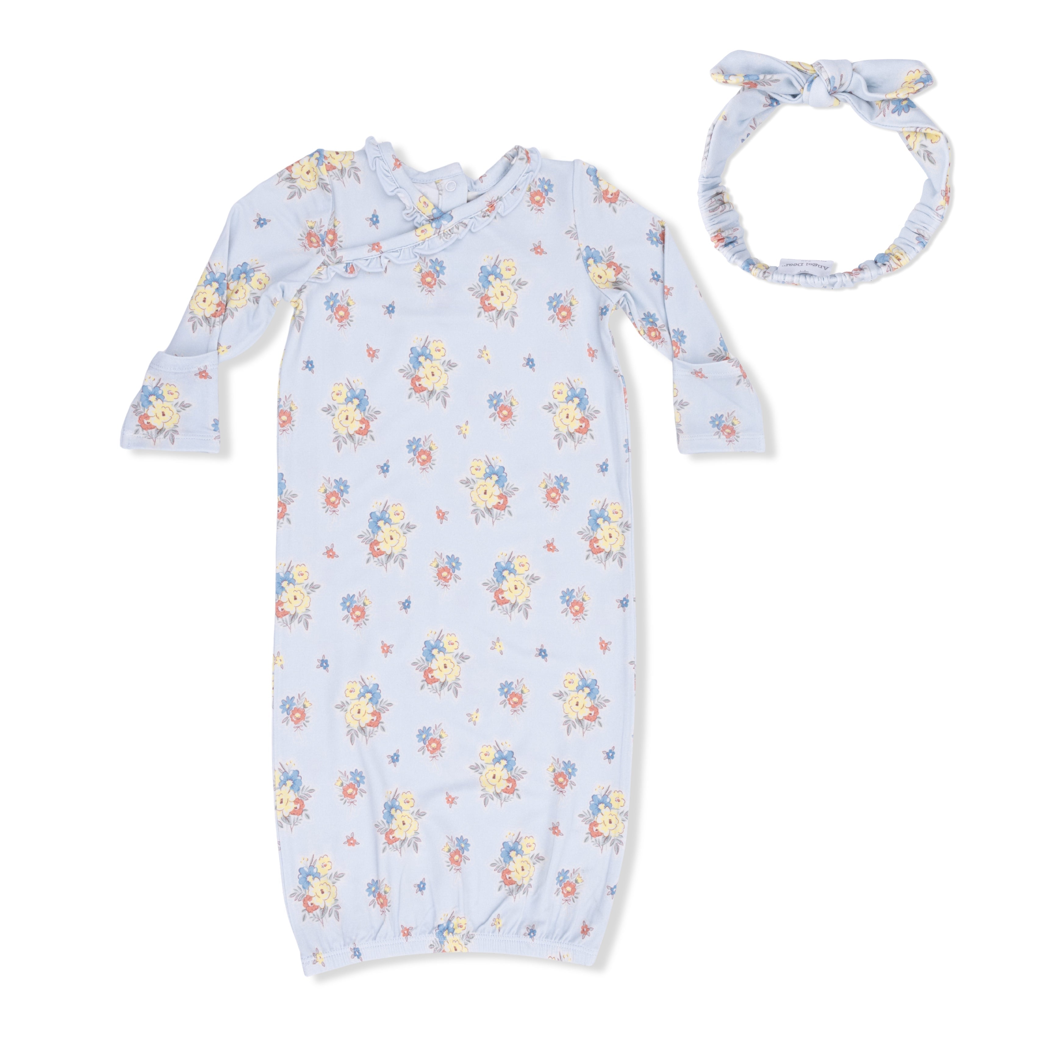 Country Stitch Floral  - Kimono Gown & Knot Headband