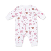 Footballs And Bows - Baseball Collar Button Up Romper