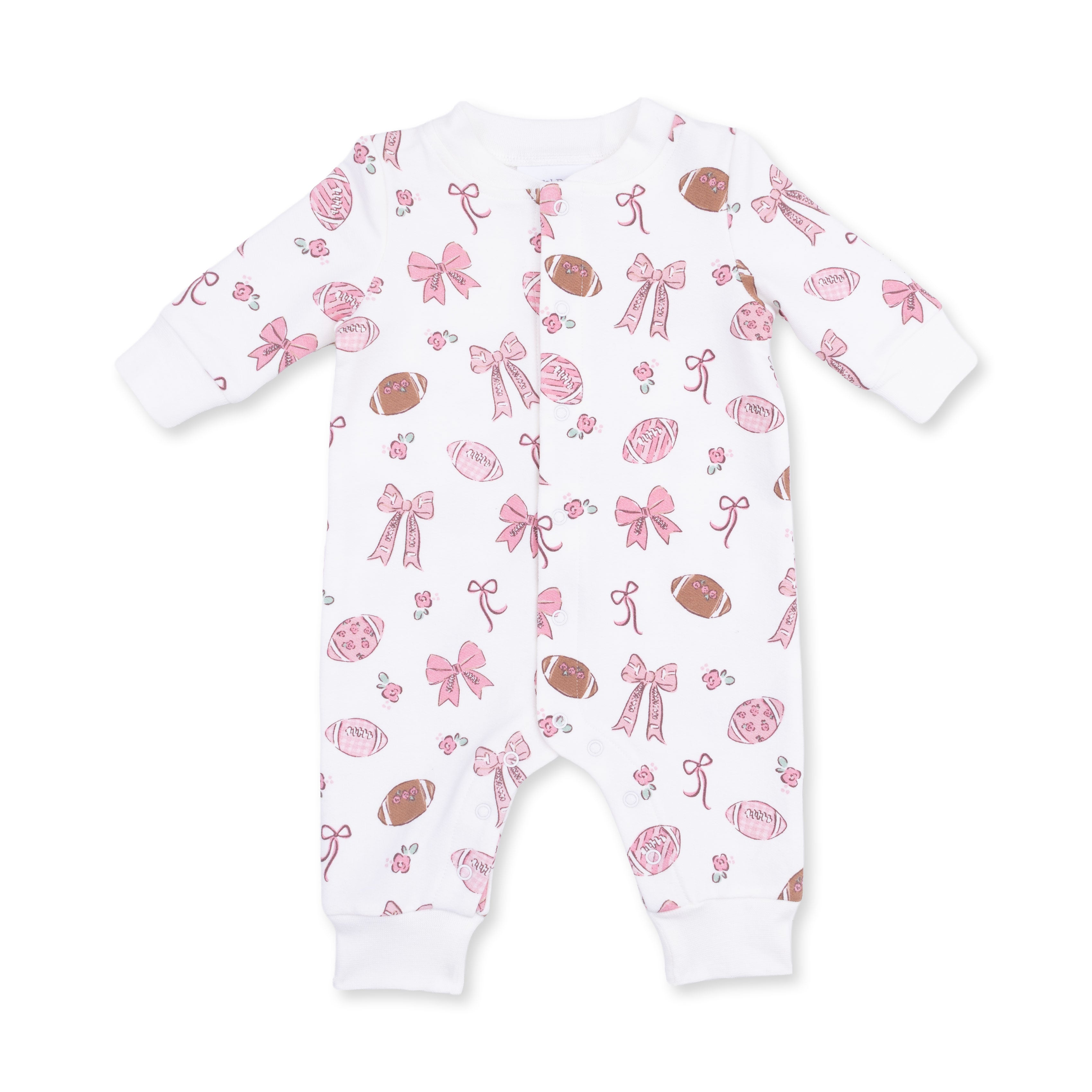 Footballs And Bows - Baseball Collar Button Up Romper