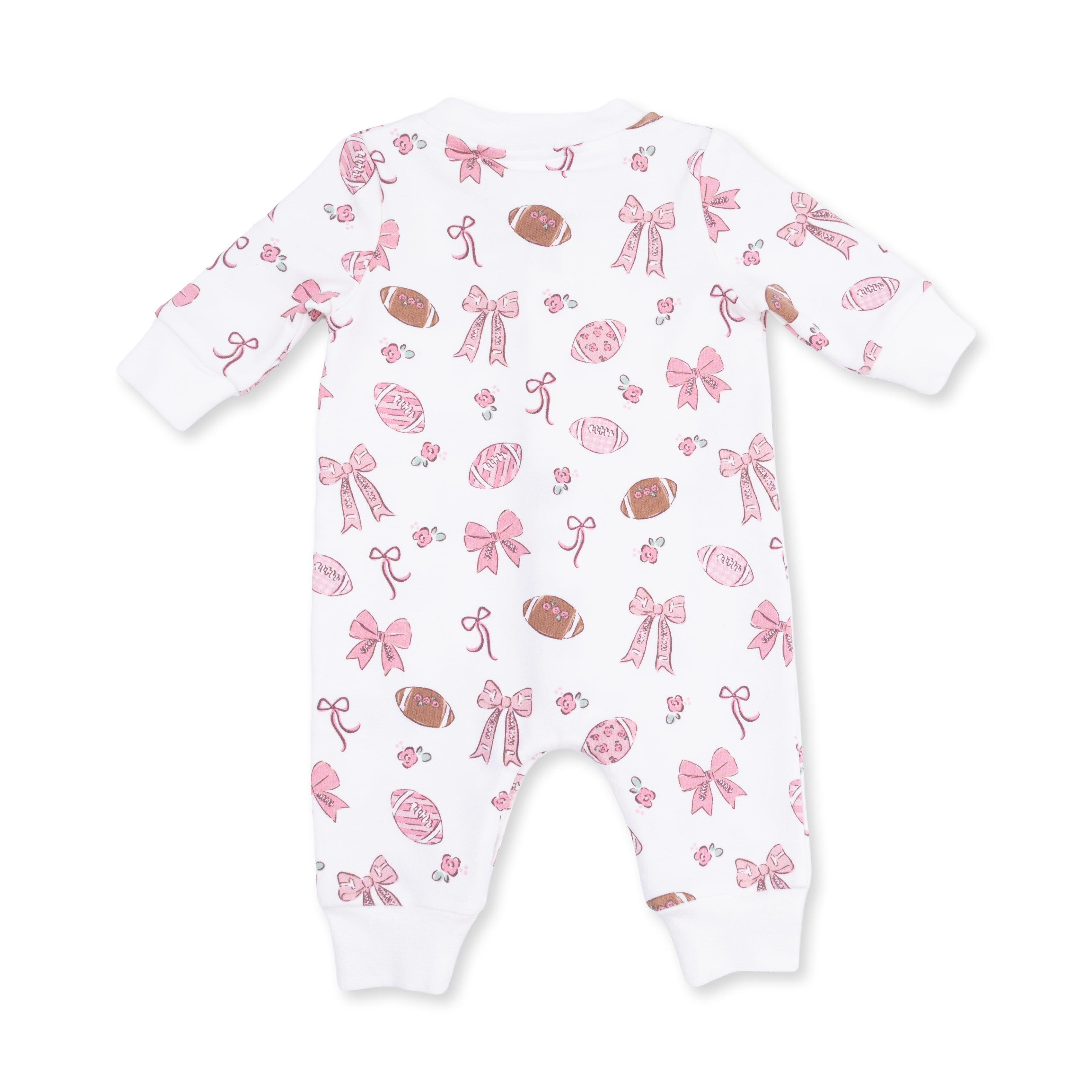 Footballs And Bows - Baseball Collar Button Up Romper