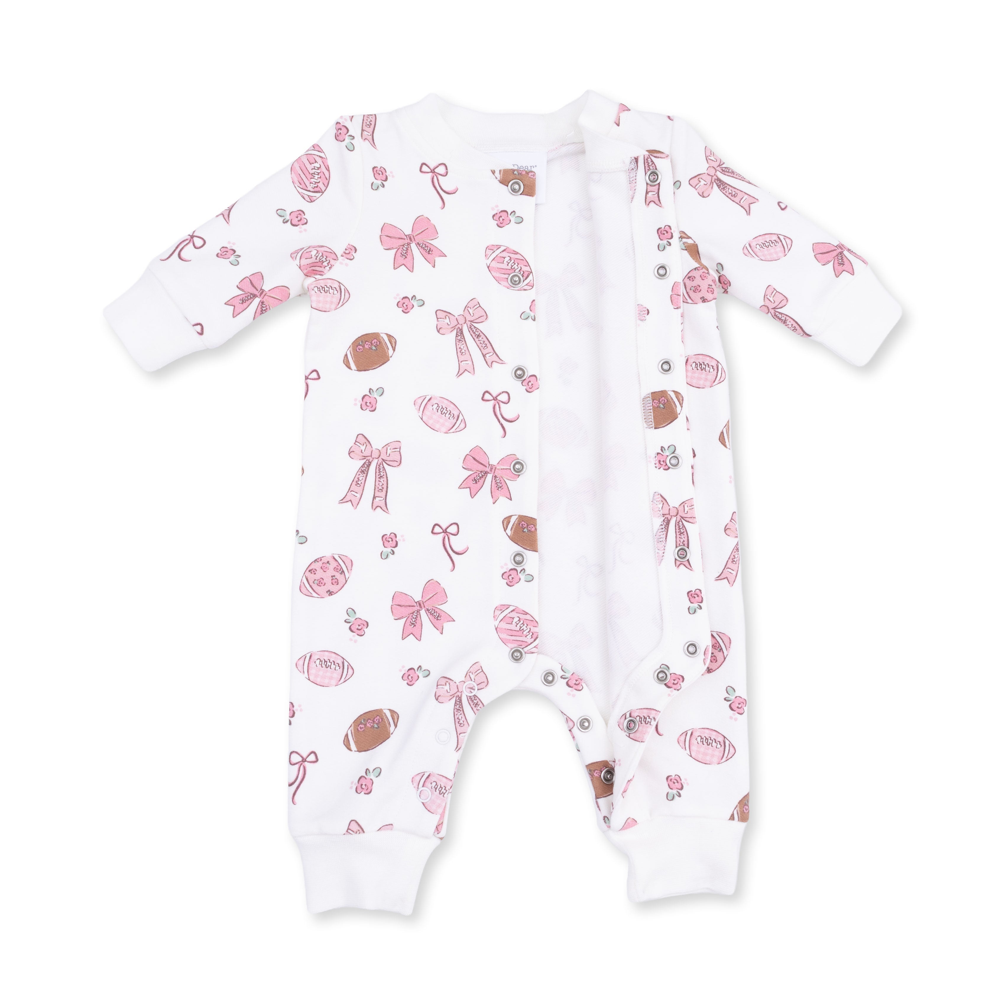 Footballs And Bows - Baseball Collar Button Up Romper