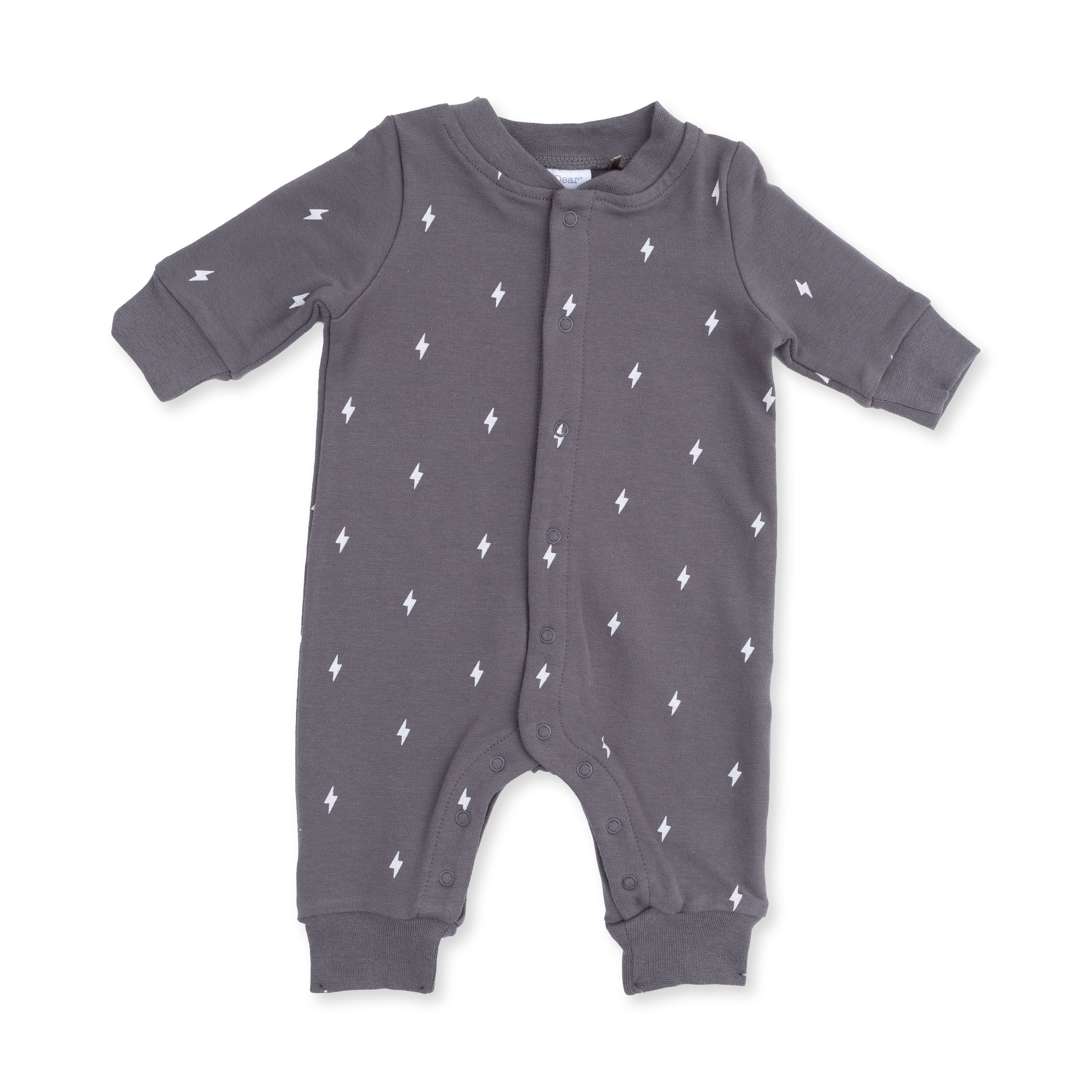 Lightning Bolt French Terry - Baseball Collar Button Up Romper