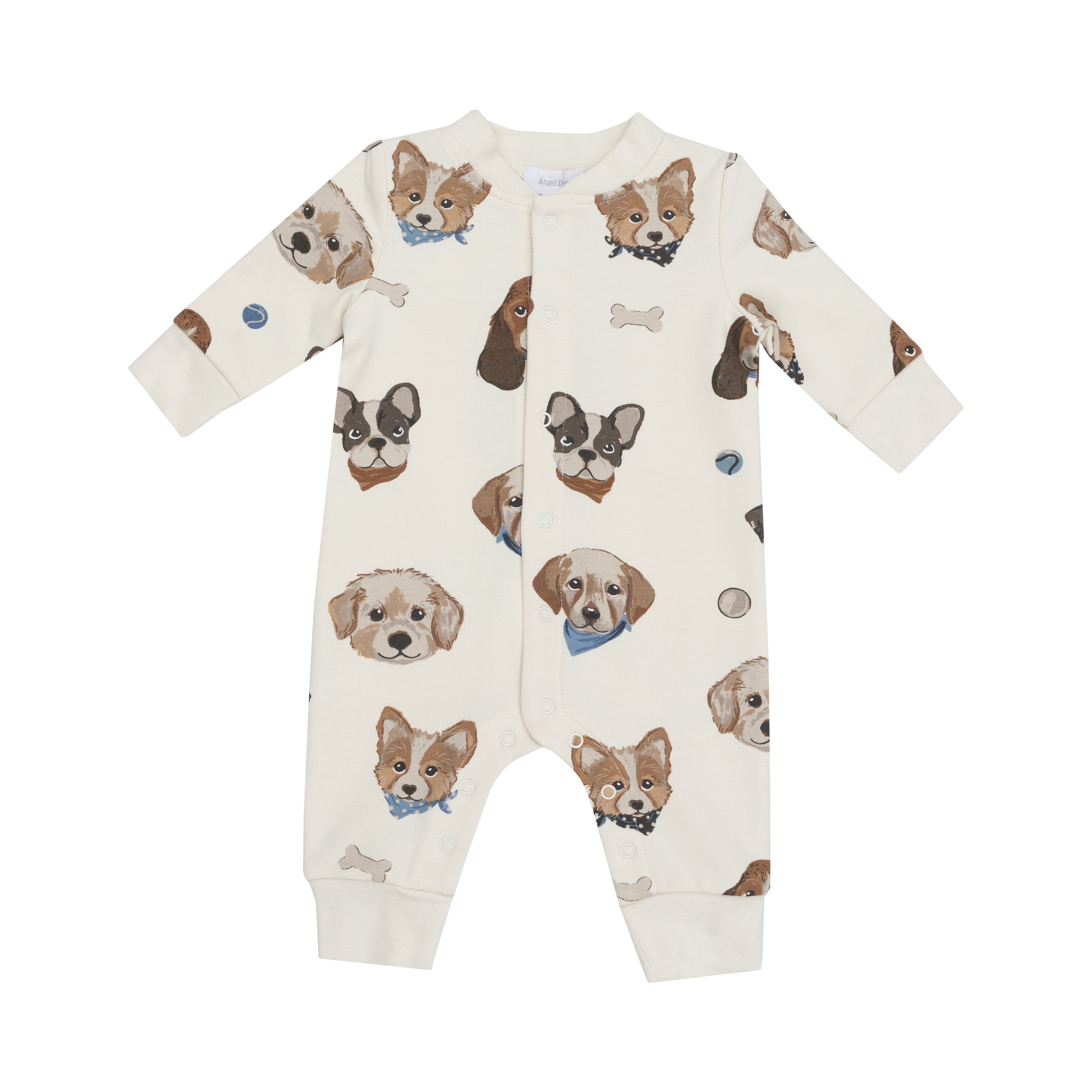 Baseball Collar Romper - Vintage Puppy  Faces