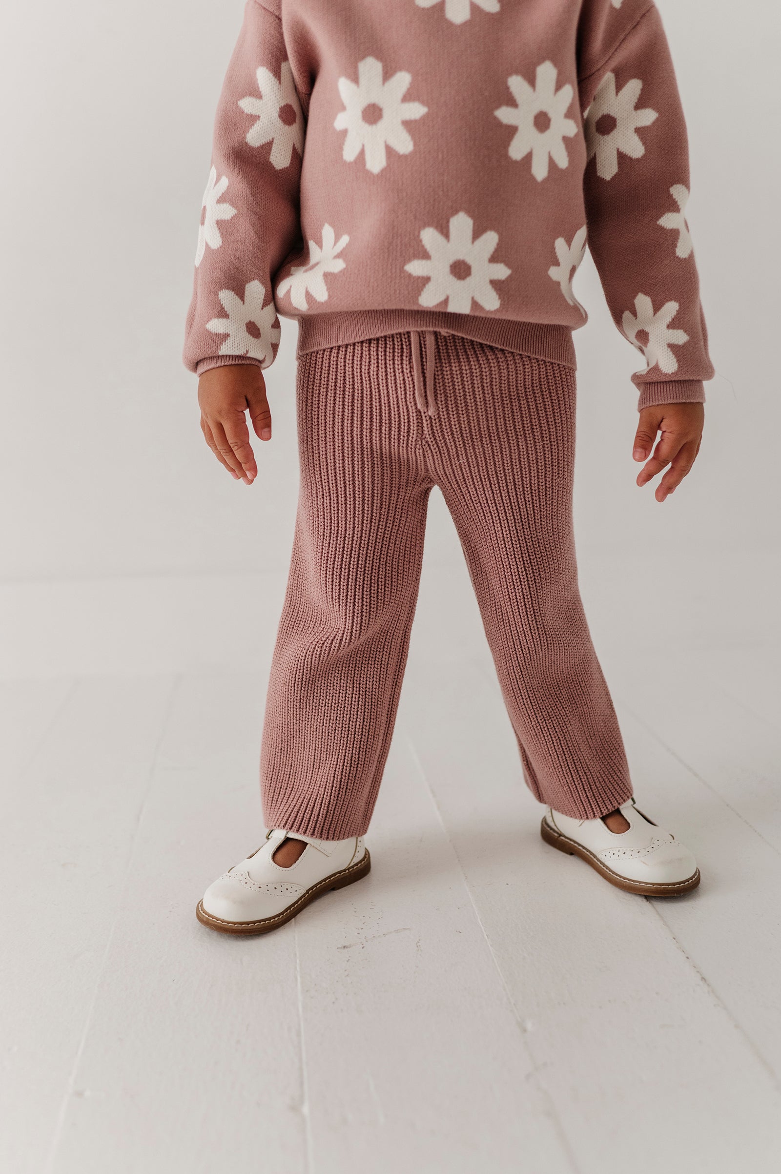 Girls Knit Wide Leg Crop Pants In Rose