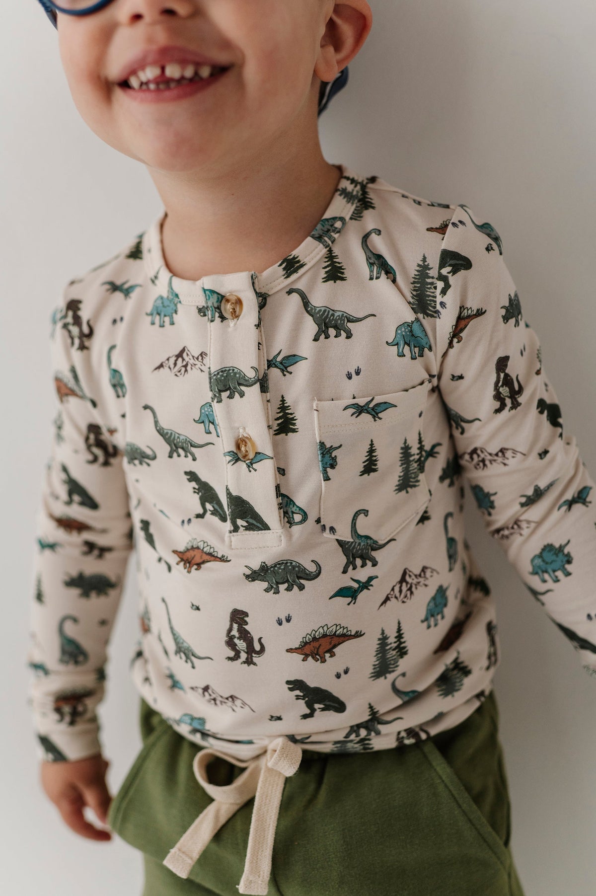 Boys Long Sleeve Henley Shirt In Dino Land