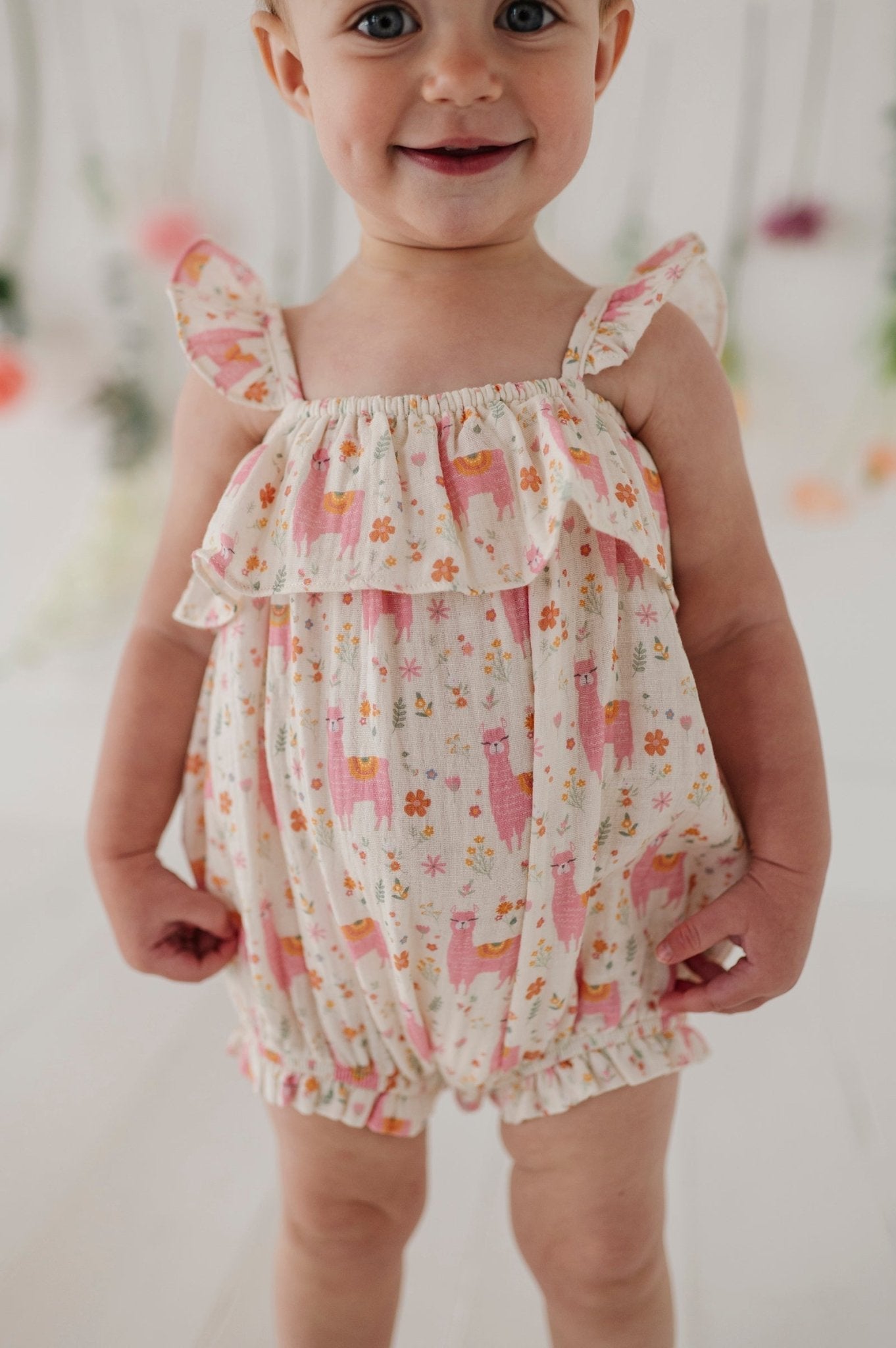 Baby Girl Gauze Bubble Romper In Llamas