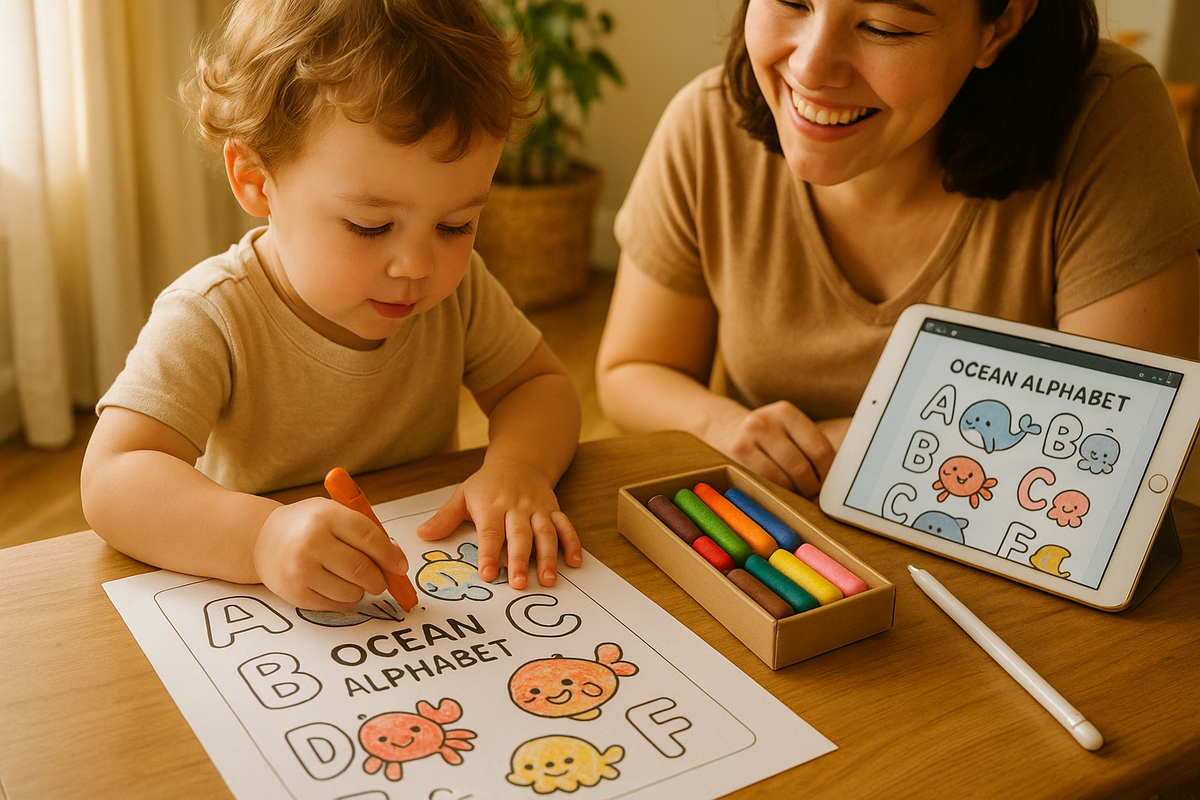 Kawaii Ocean Alphabet Tracing & Coloring Book | Digital Download Pdf