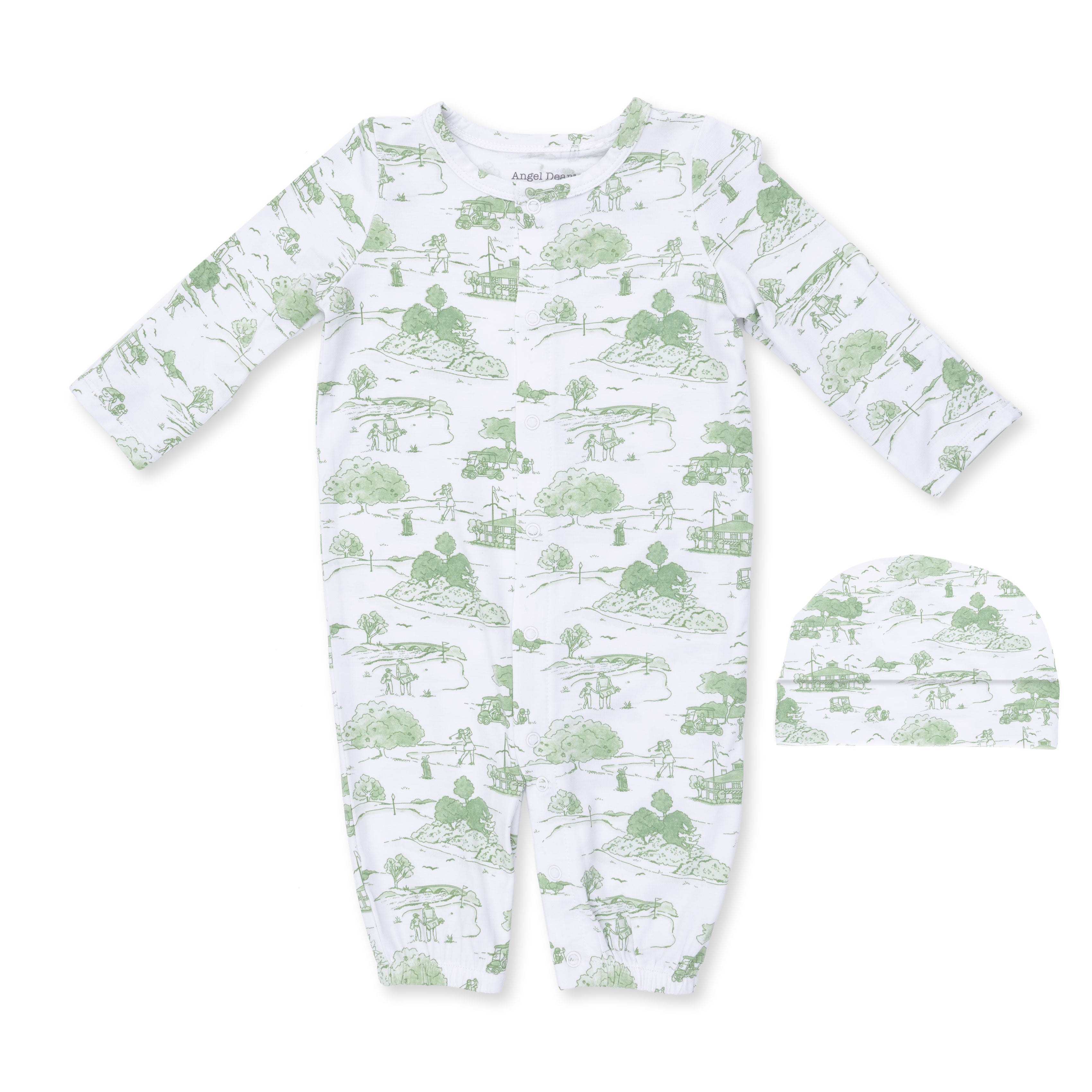 Golf Toile Green - Convertible Gown And Beanie Hat
