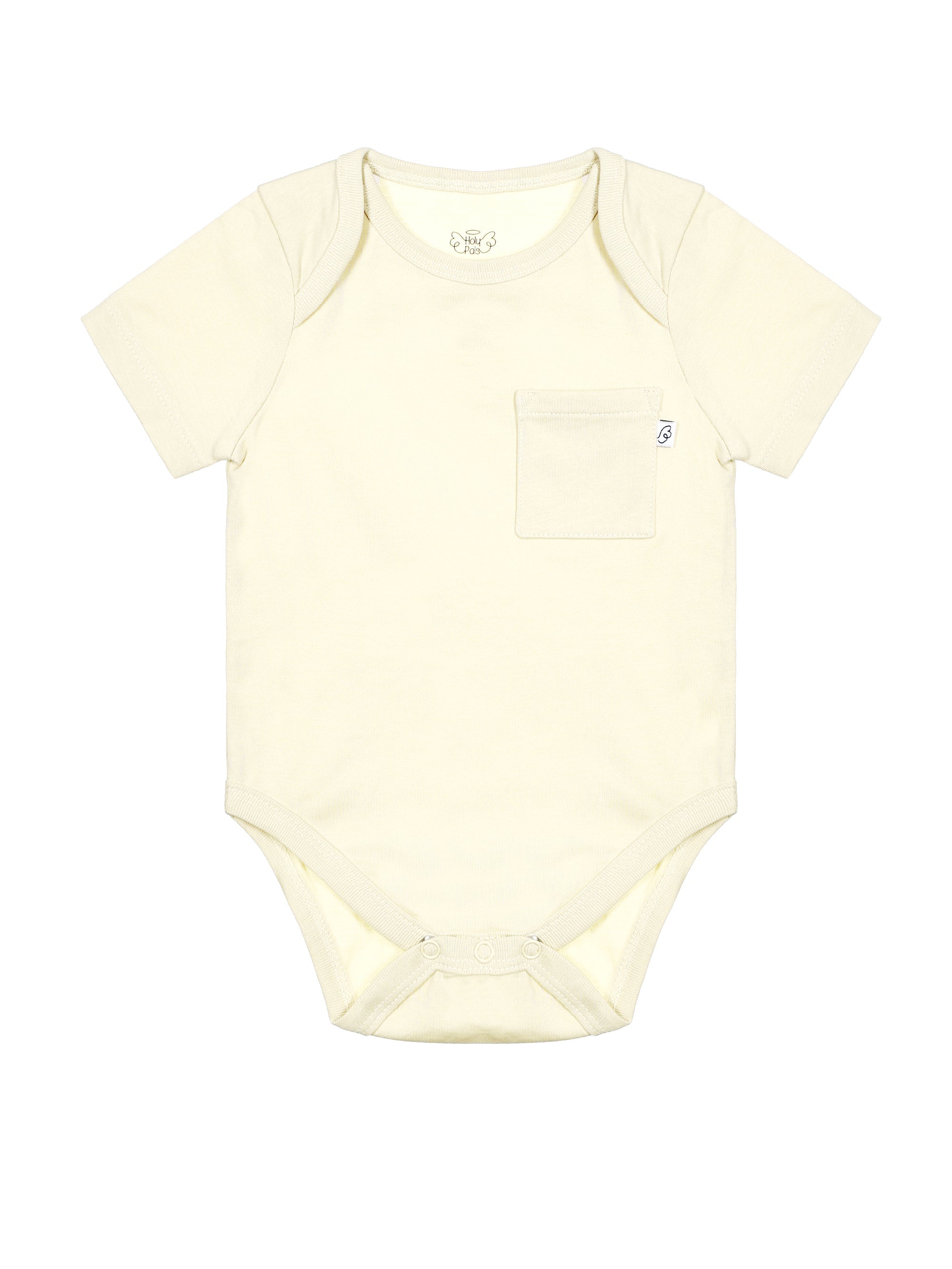 Baby Solid Beige Prayer Pocket Bodysuit Cotton | Short Sleeve