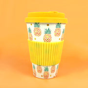 Eco-friendly Reusable Plant Fiber Travel Mug With Tropical Pineapple Design