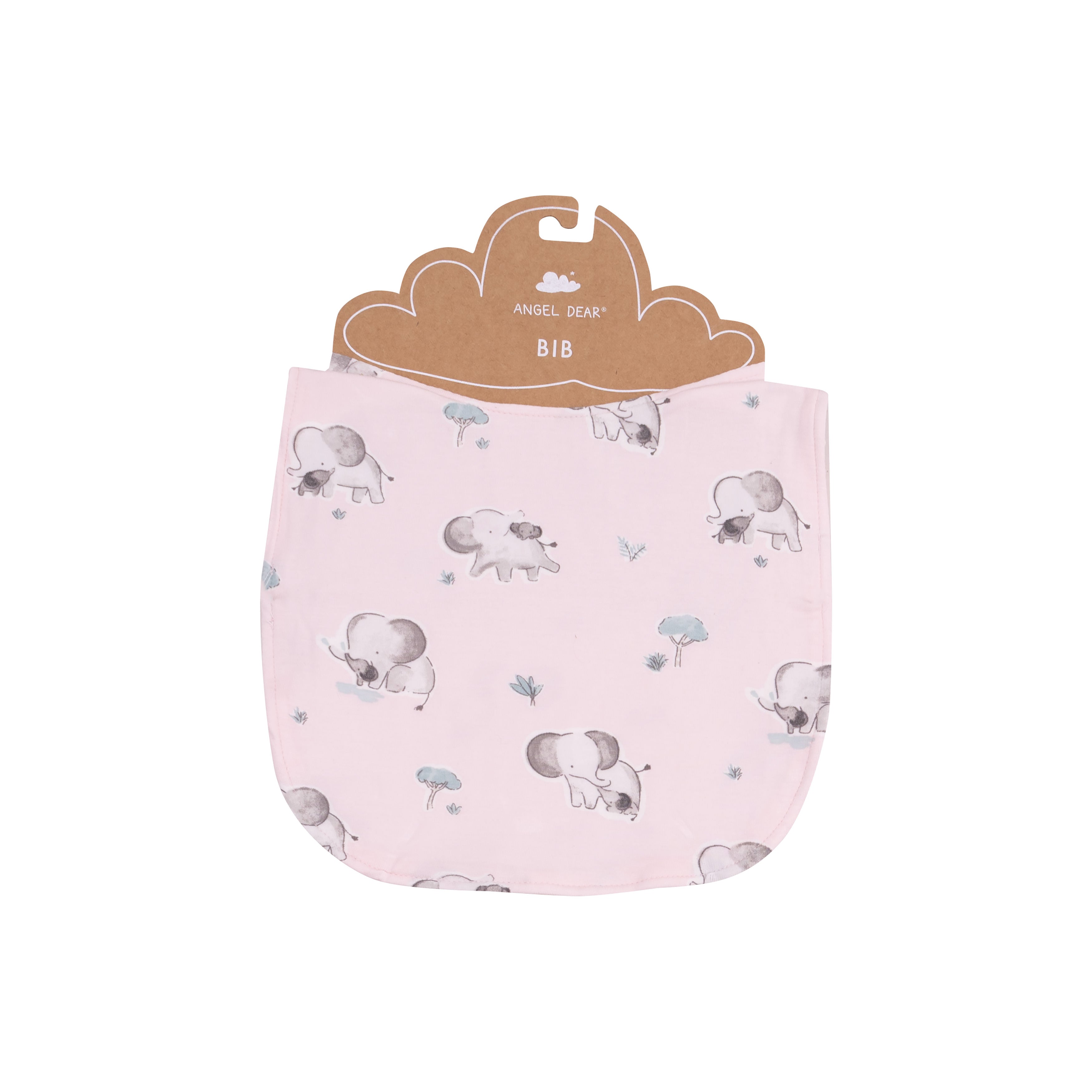 Feeding Bib - Gray Elephants - Pink