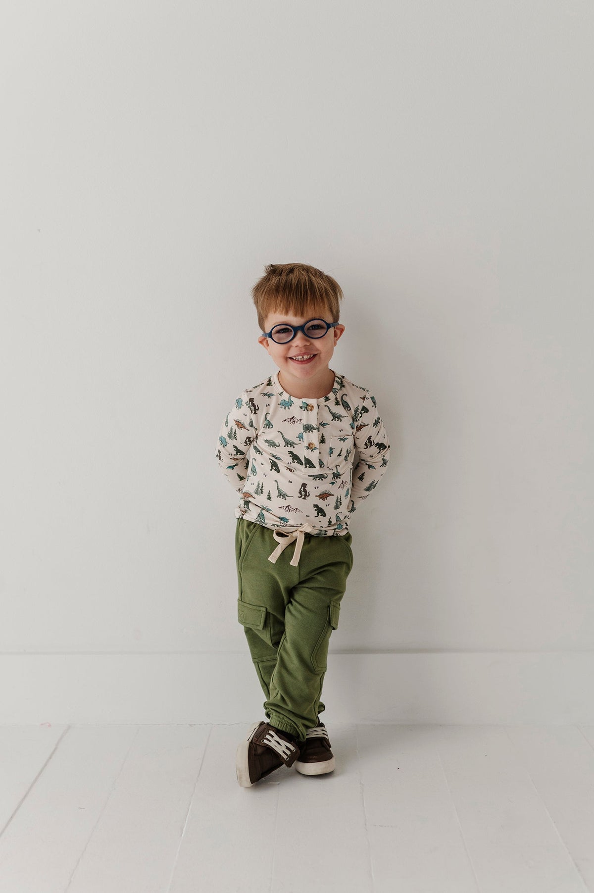 Boys Long Sleeve Henley Shirt In Dino Land