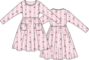 Megan's Bowtiful Hockey Stripe - Twirly Long Sleeve Dress