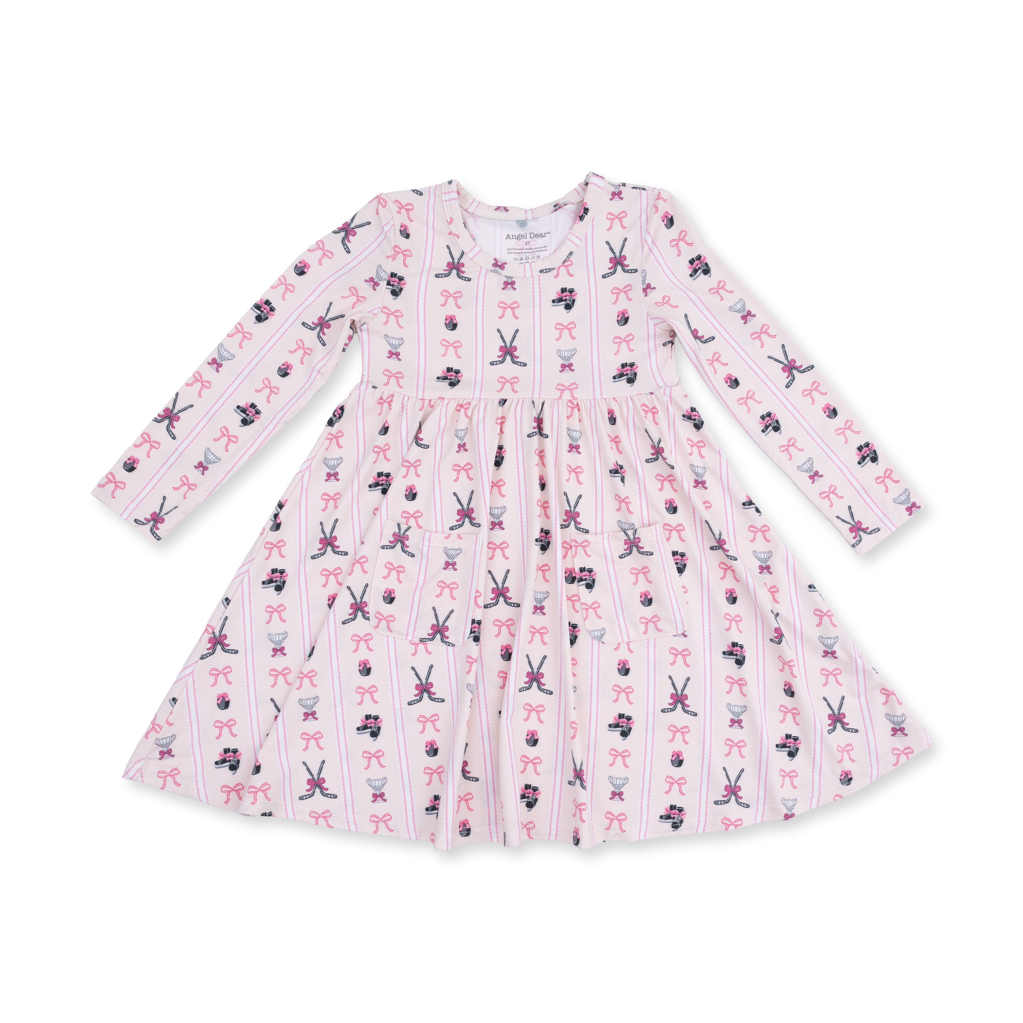 Megan's Bowtiful Hockey Stripe - Twirly Long Sleeve Dress
