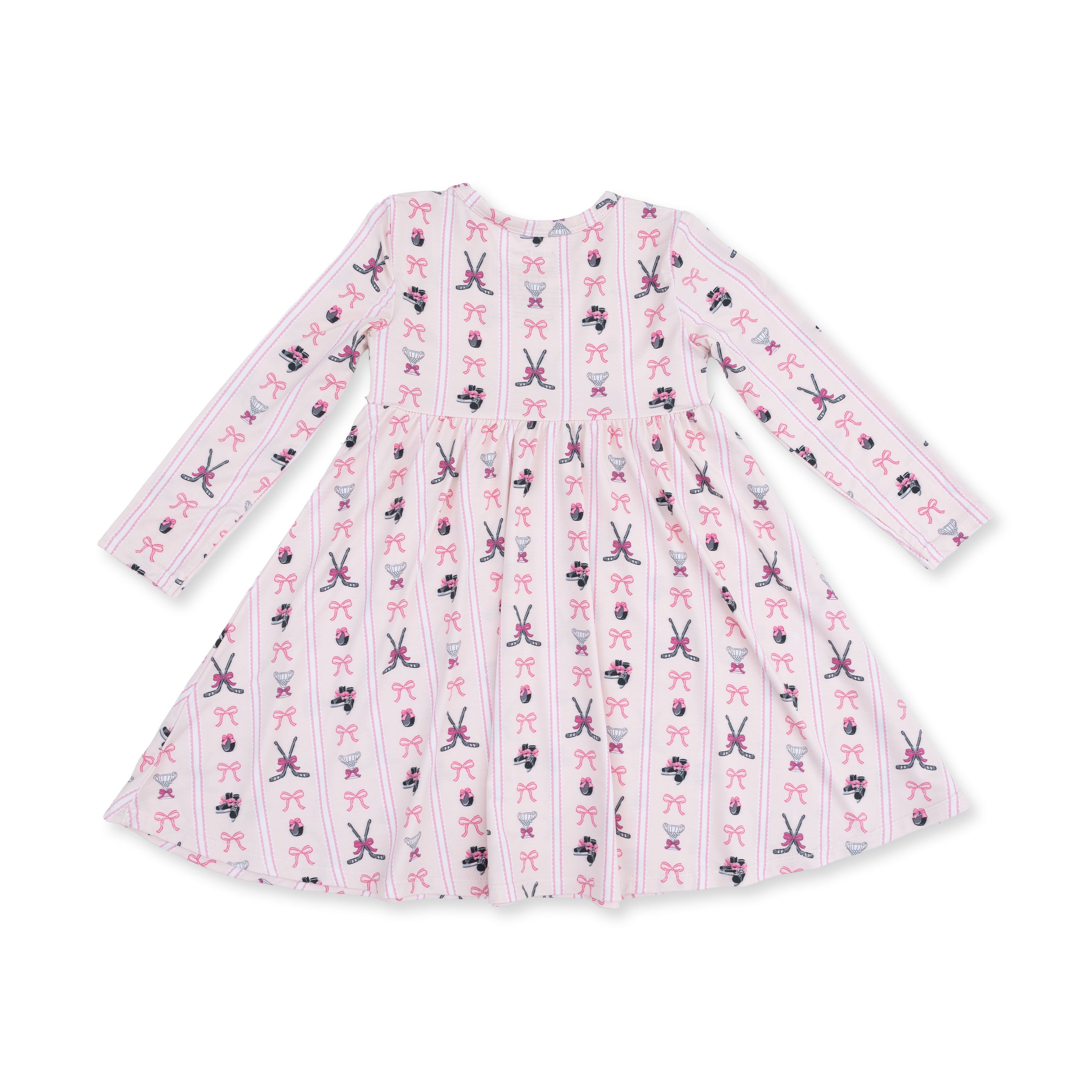 Megan's Bowtiful Hockey Stripe - Twirly Long Sleeve Dress