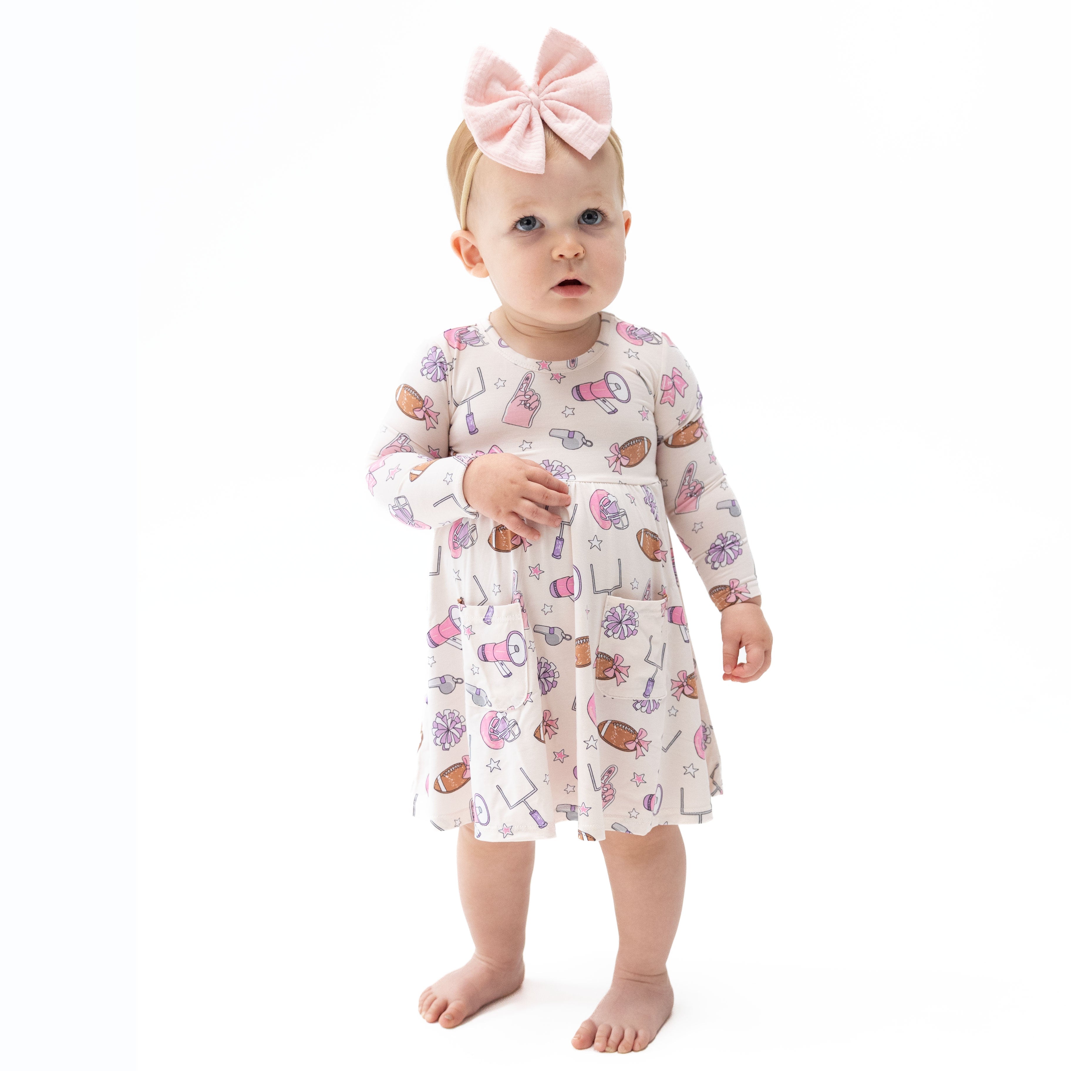 Football Cheer - Twirly Long Sleeve Dress With Bike Short