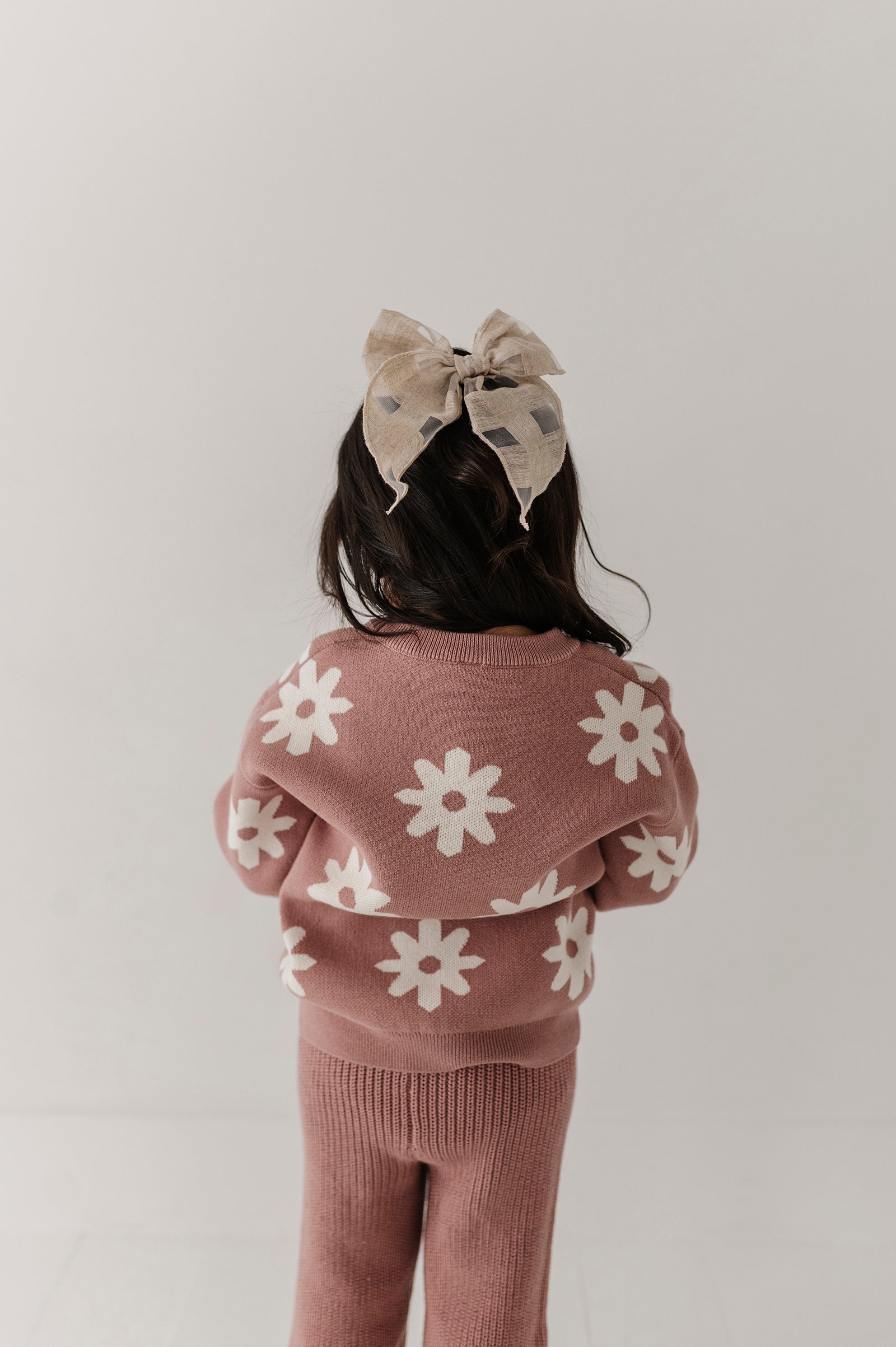 Girls Knit Sweater In Rose Daisies
