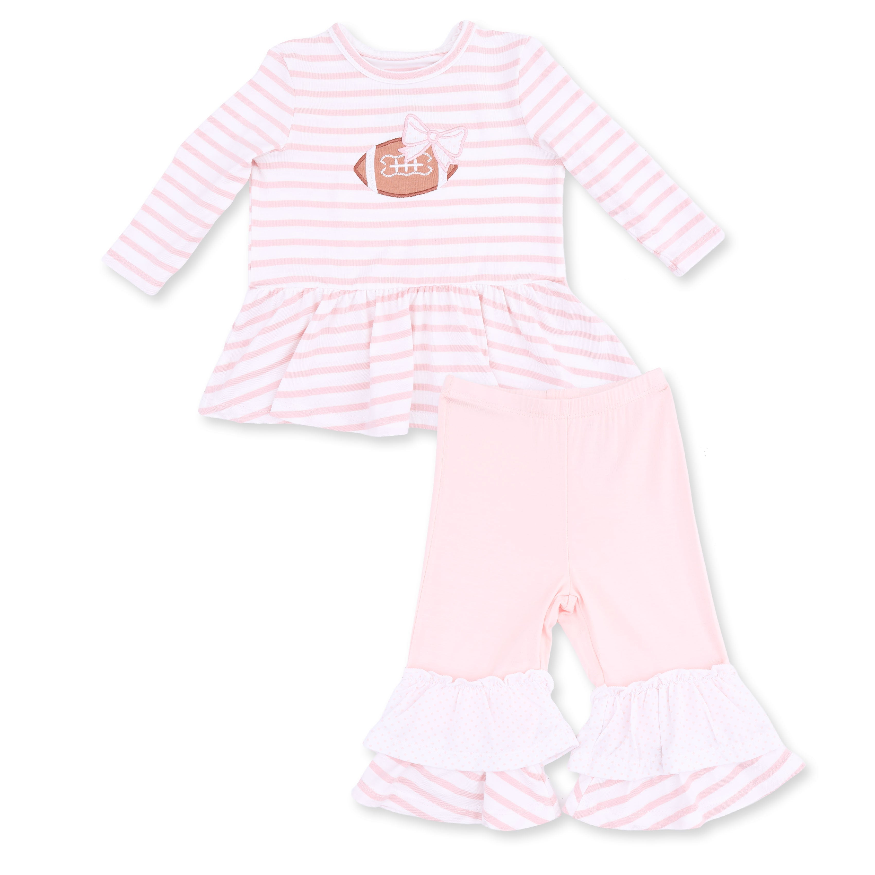 Football Dot And Stripe - Long Sleeve Peplum Top And Ruffle Bells