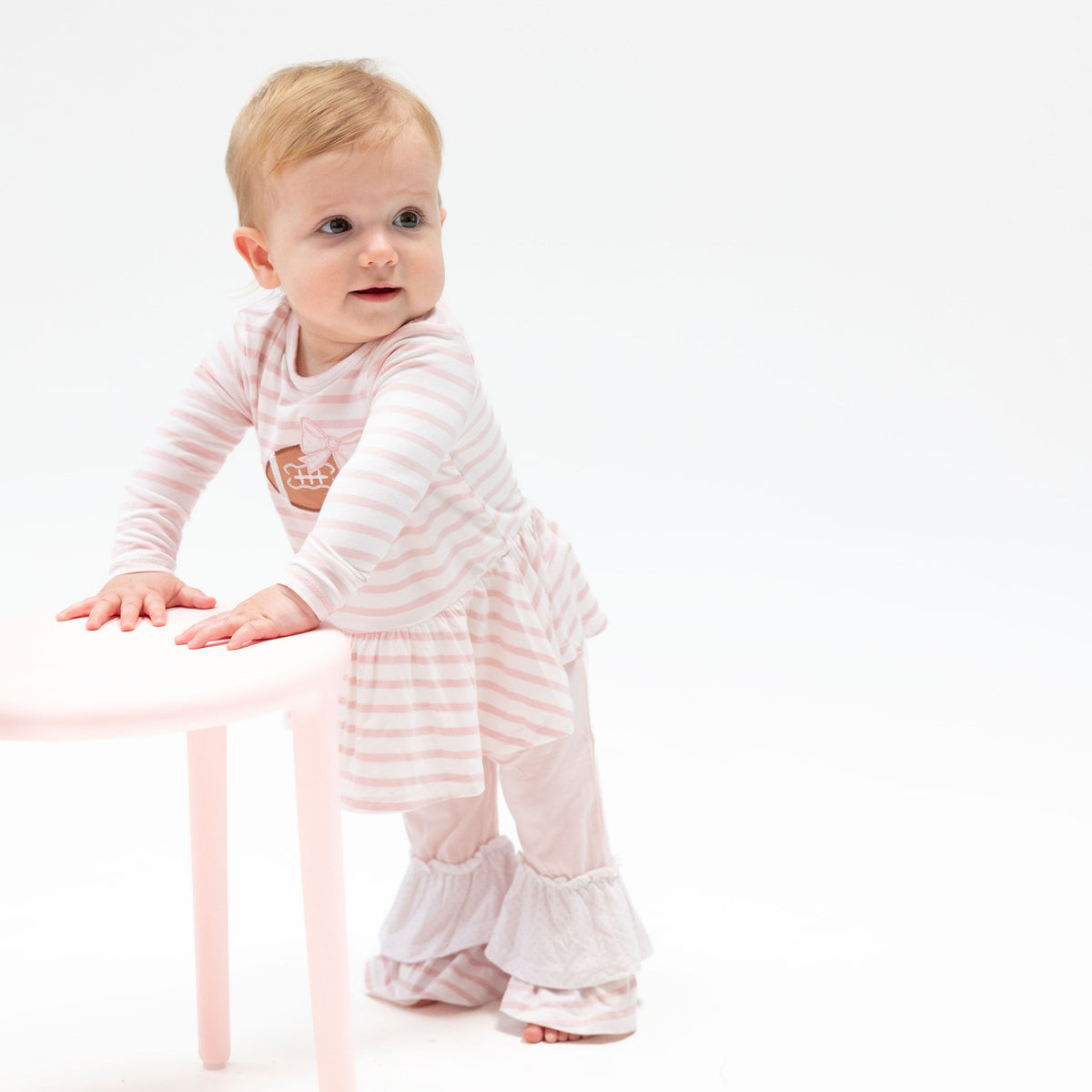 Football Dot And Stripe - Long Sleeve Peplum Top And Ruffle Bells