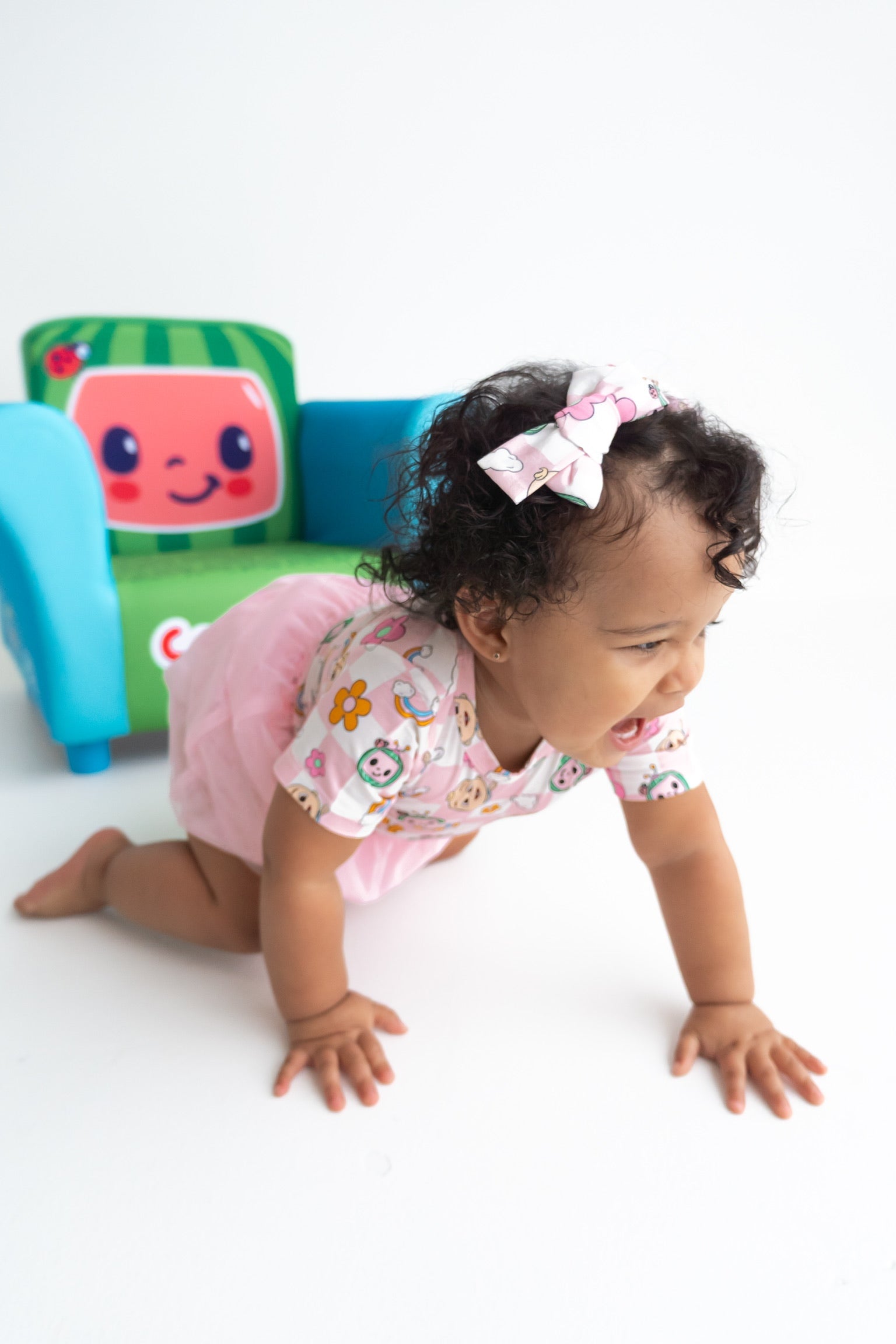 Dream Big Little Co X Cocomelon Jj Rainbow Checkers Dream Tutu Short Sleeve Bodysuit Dress