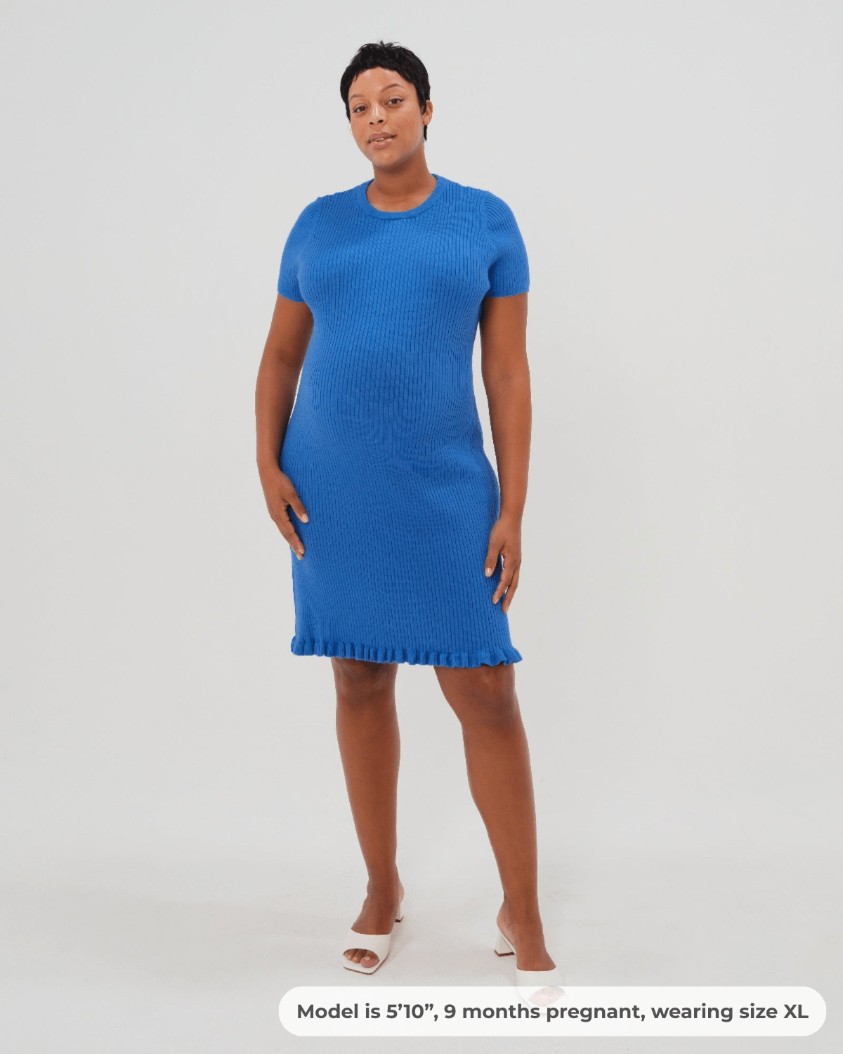 *new* Ocean Blue Short Sleeve Knit Maternity Dress With Playful Hem Detail