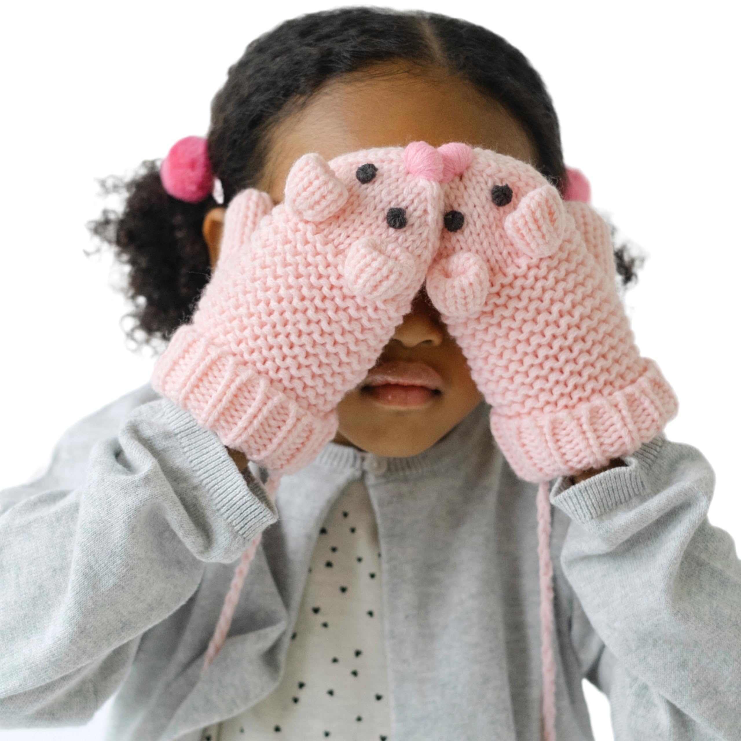 Mouse Face Knit Mittens With String For Kids 1-6 Years, Cozy, Cute & Connected For Little Hands, Premium Quality