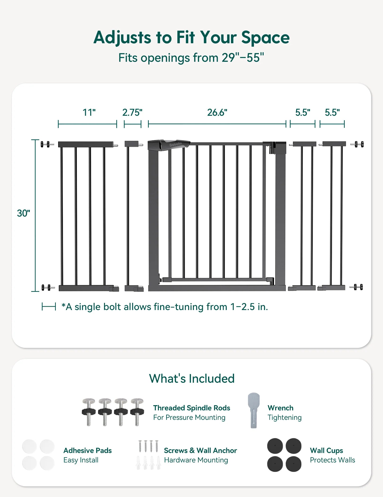 Pressguard P7 | Expandable Baby Gate Pressure Mounted Fits Standard To Wide