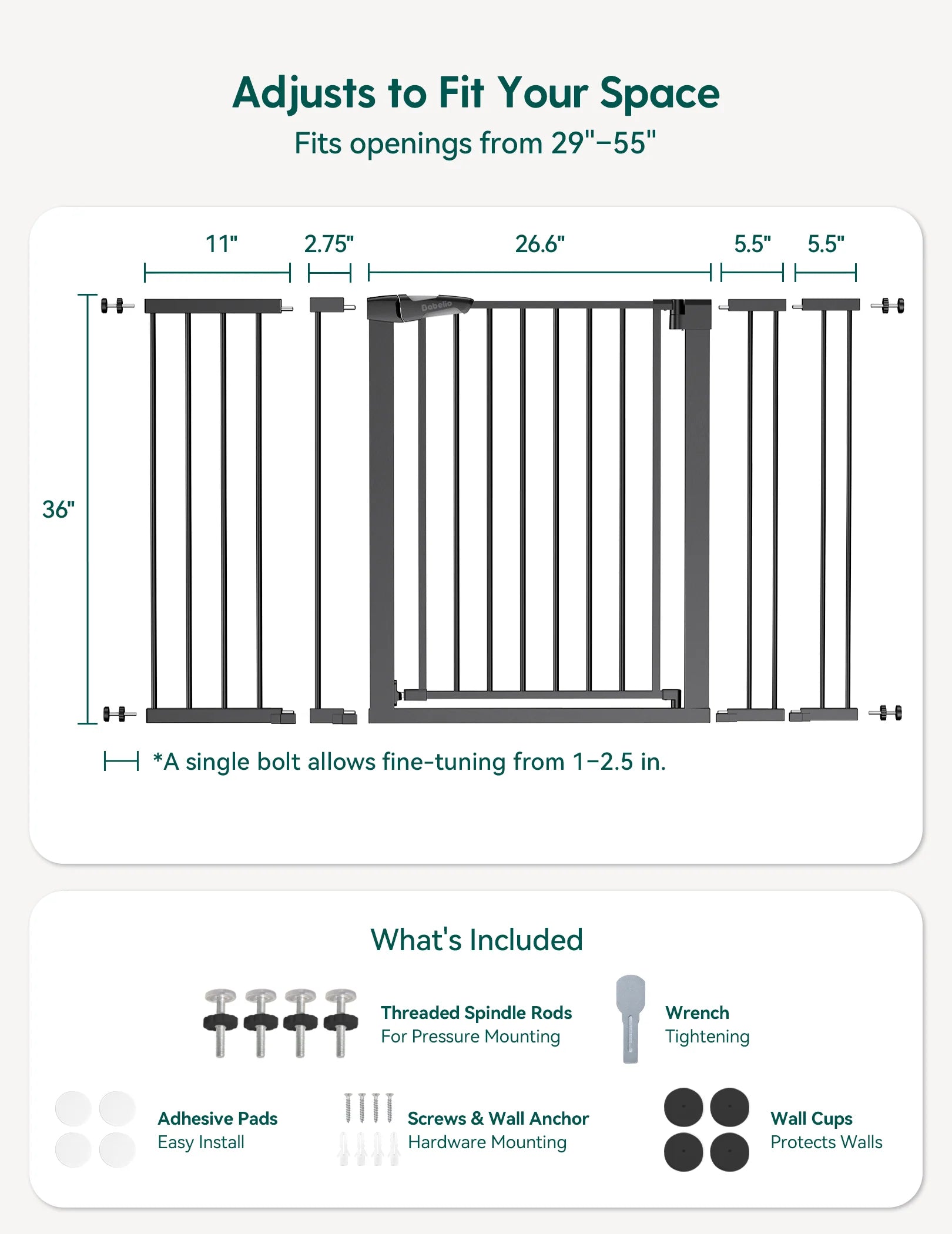 Pressguard P7 | Expandable Baby Gate Pressure Mounted Fits Standard To Wide