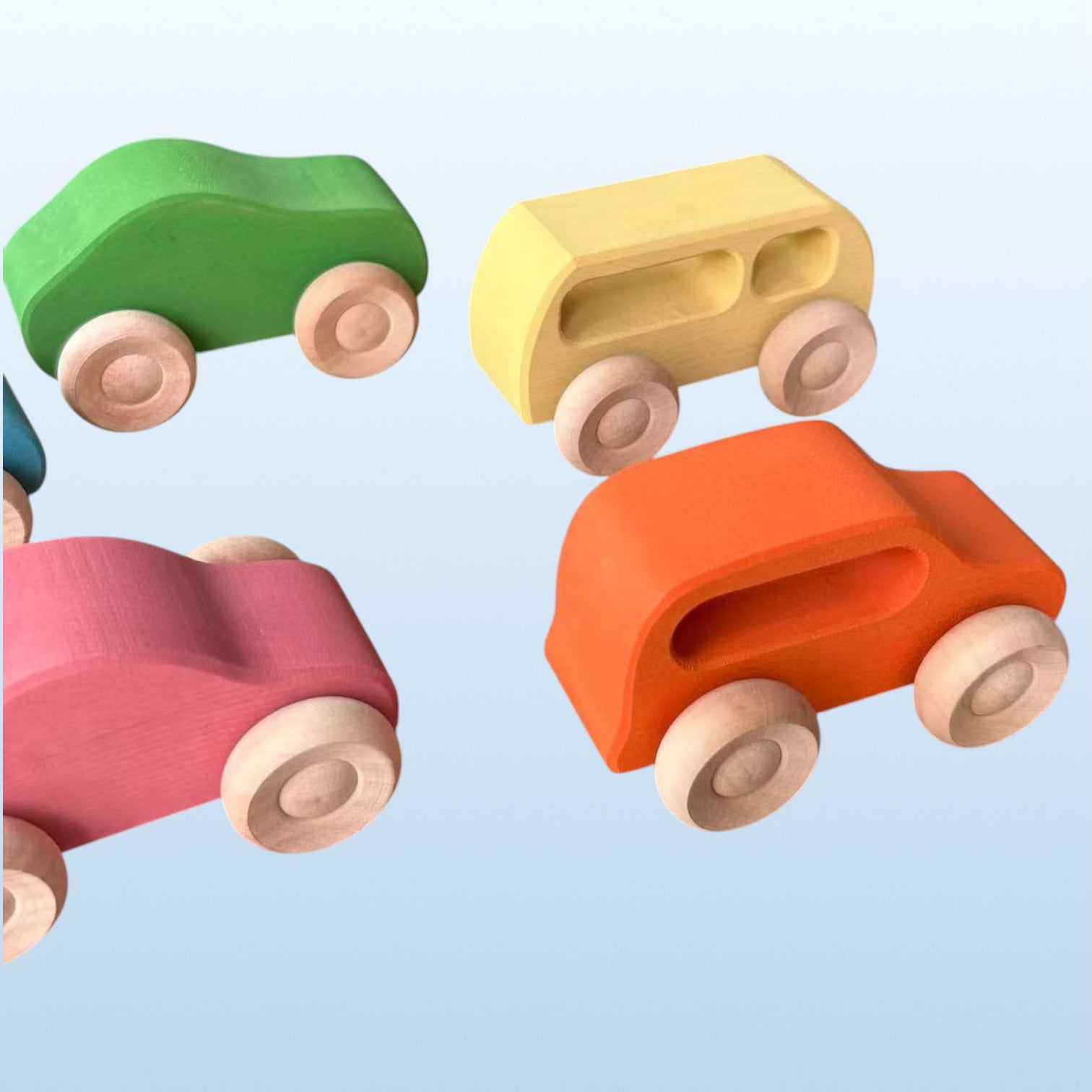 7 Pcs Colored Wooden Rainbow Cars Set With 3 Pcs Peg Dolls