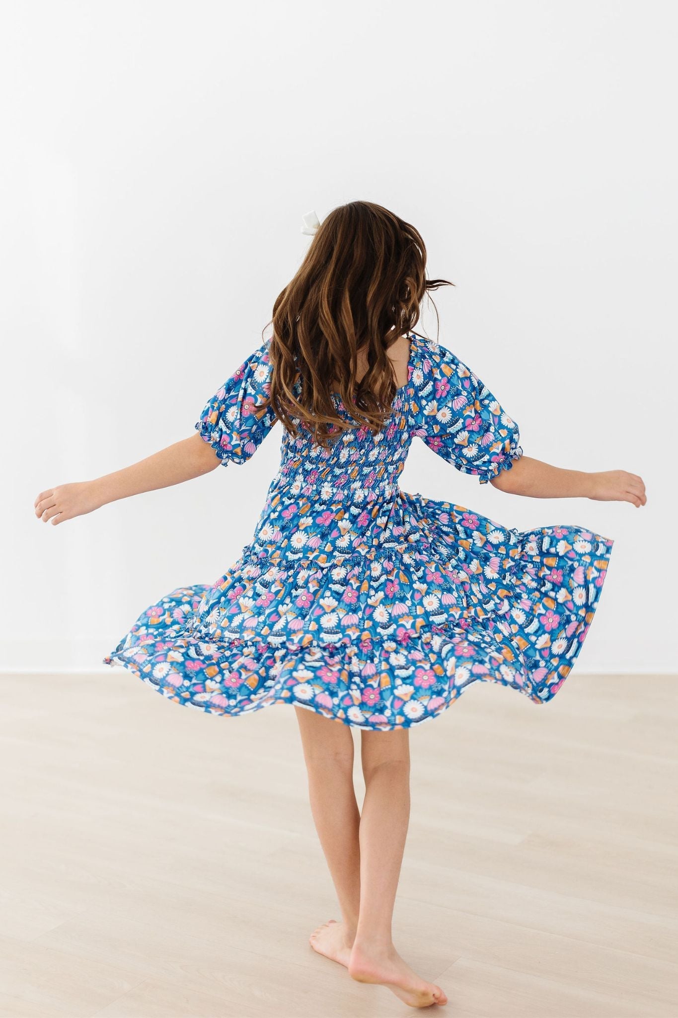 Sale Fluttering Flowers Smocked Ruffle Dress