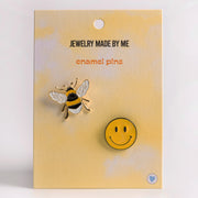 Jmbm Kids Bumble Bee Pin & Happy Face Enamel Pin Duo
