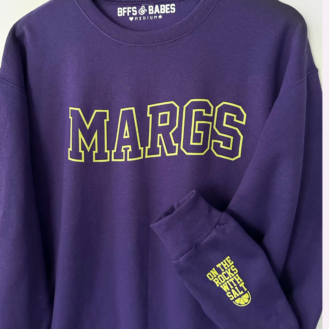 Margs ♡ Purple Printed Sweatshirt With On The Rocks With Salt Cuff
