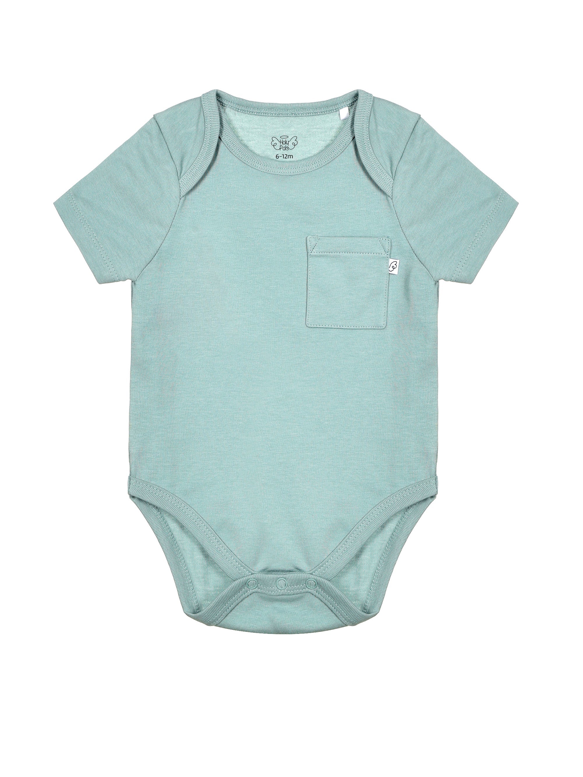 Baby Solid Teal Prayer Pocket Bodysuit Cotton | Short Sleeve