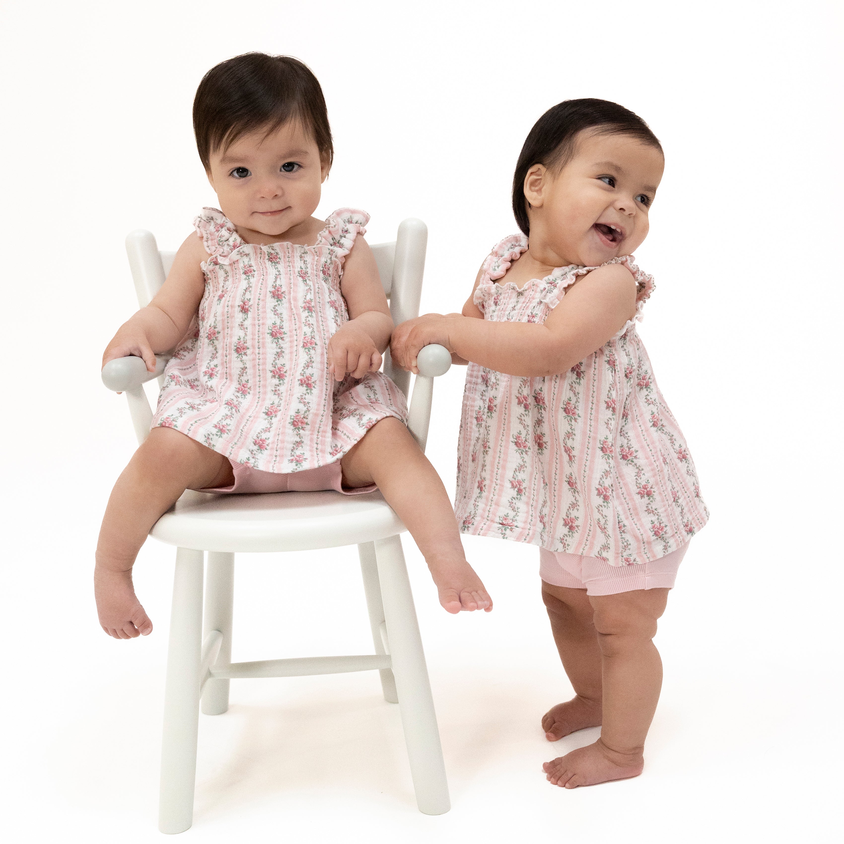 Winding Roses Stripe - Ruffly Strap Top And Bike Short