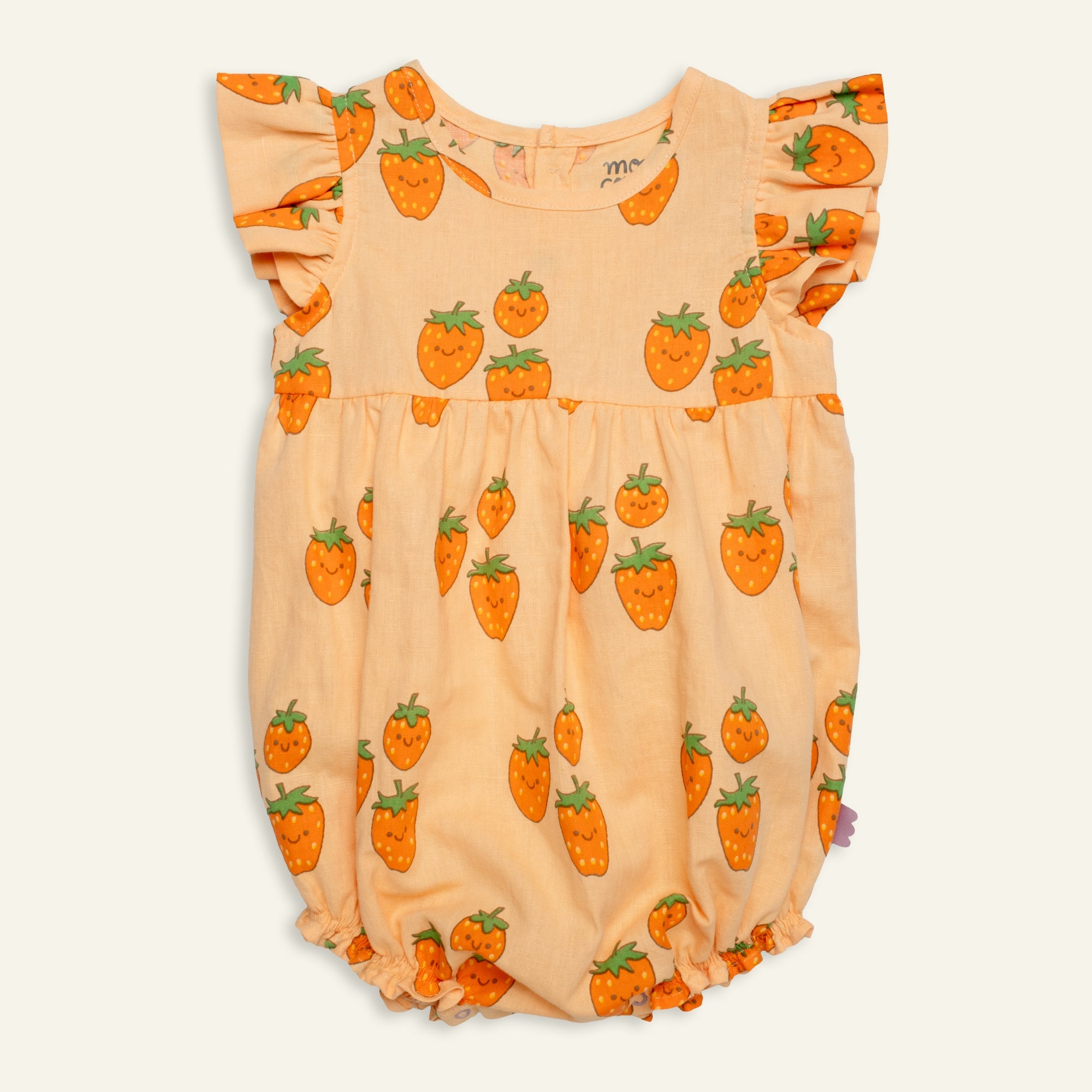 Linen Strawberry Ruffle Baby Romper