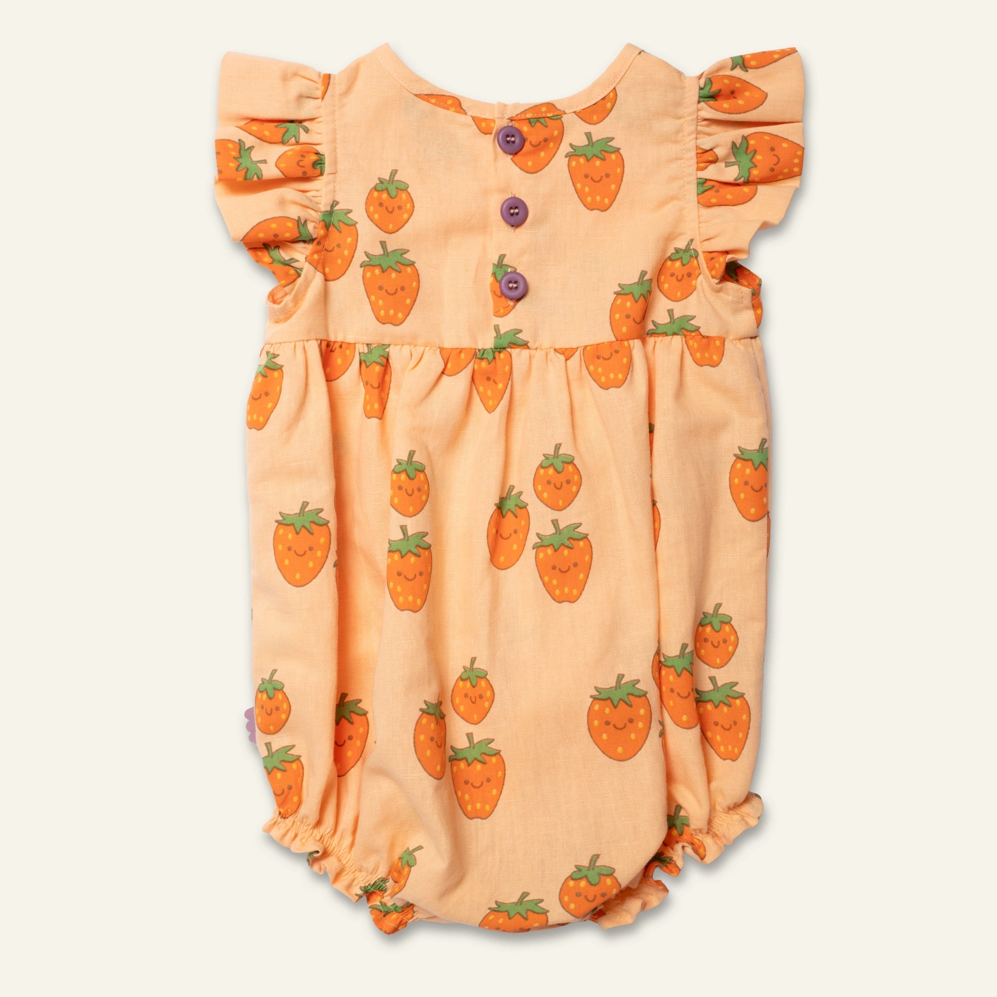 Linen Strawberry Ruffle Baby Romper