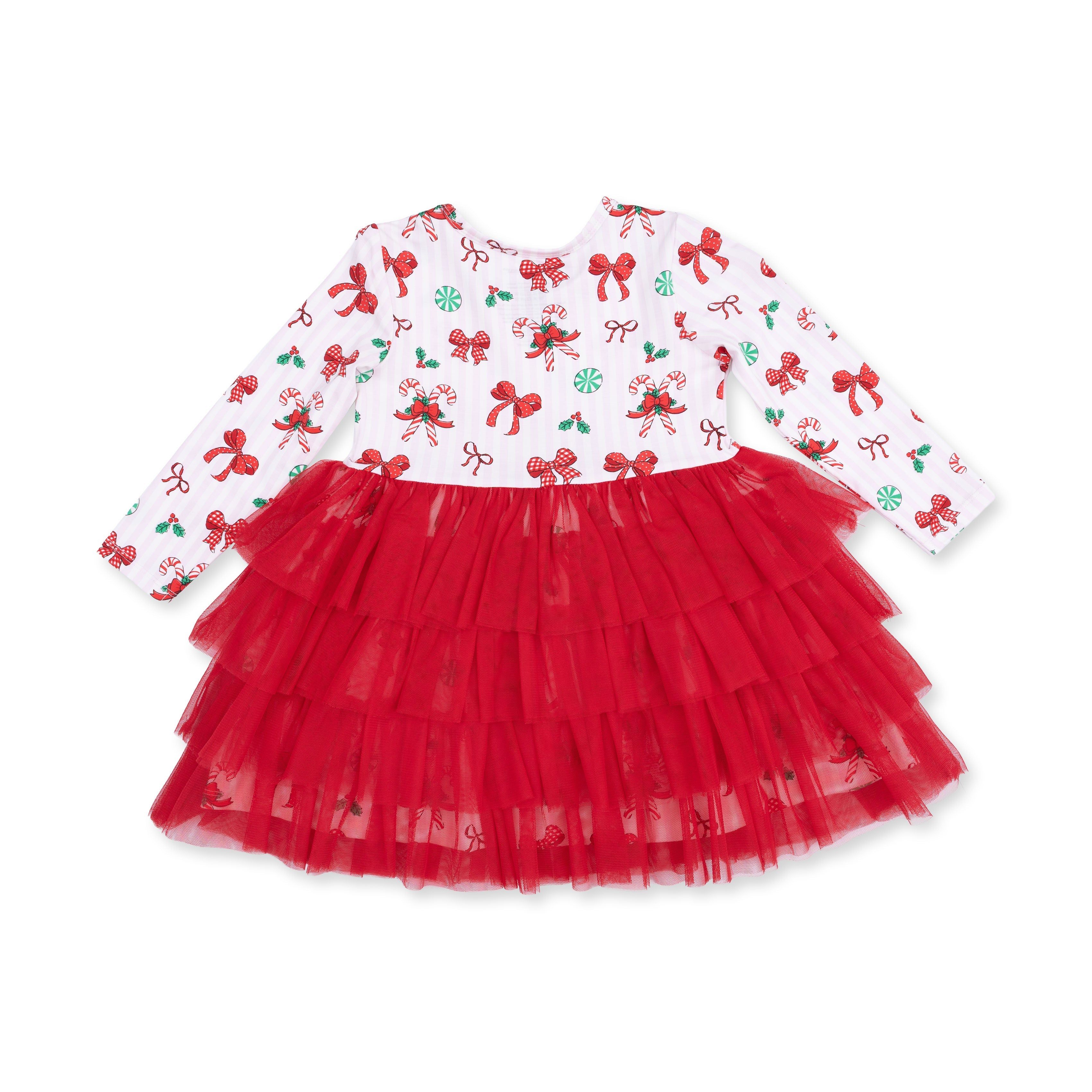 Bows & Candy Canes - Twirly Long Sleeve Tutu Dress And Cartwheel Short