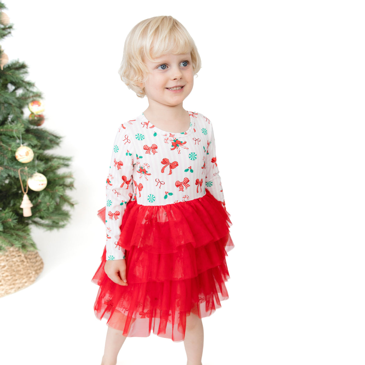 Bows & Candy Canes - Twirly Long Sleeve Tutu Dress And Cartwheel Short