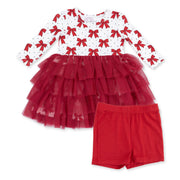 Festive Bows - Twirly Long Sleeve Tutu Dress And Cartwheel Short