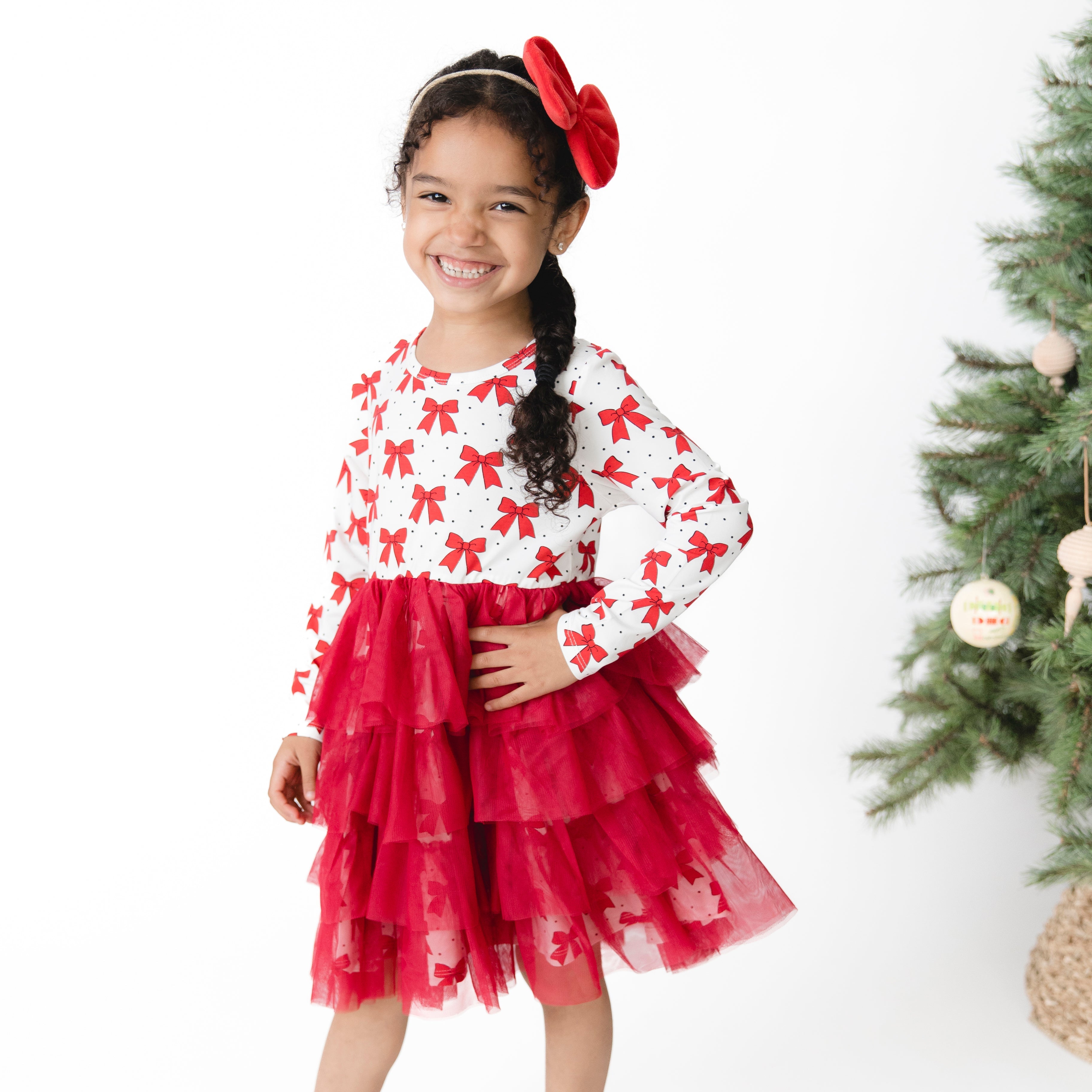 Festive Bows - Twirly Long Sleeve Tutu Dress And Cartwheel Short