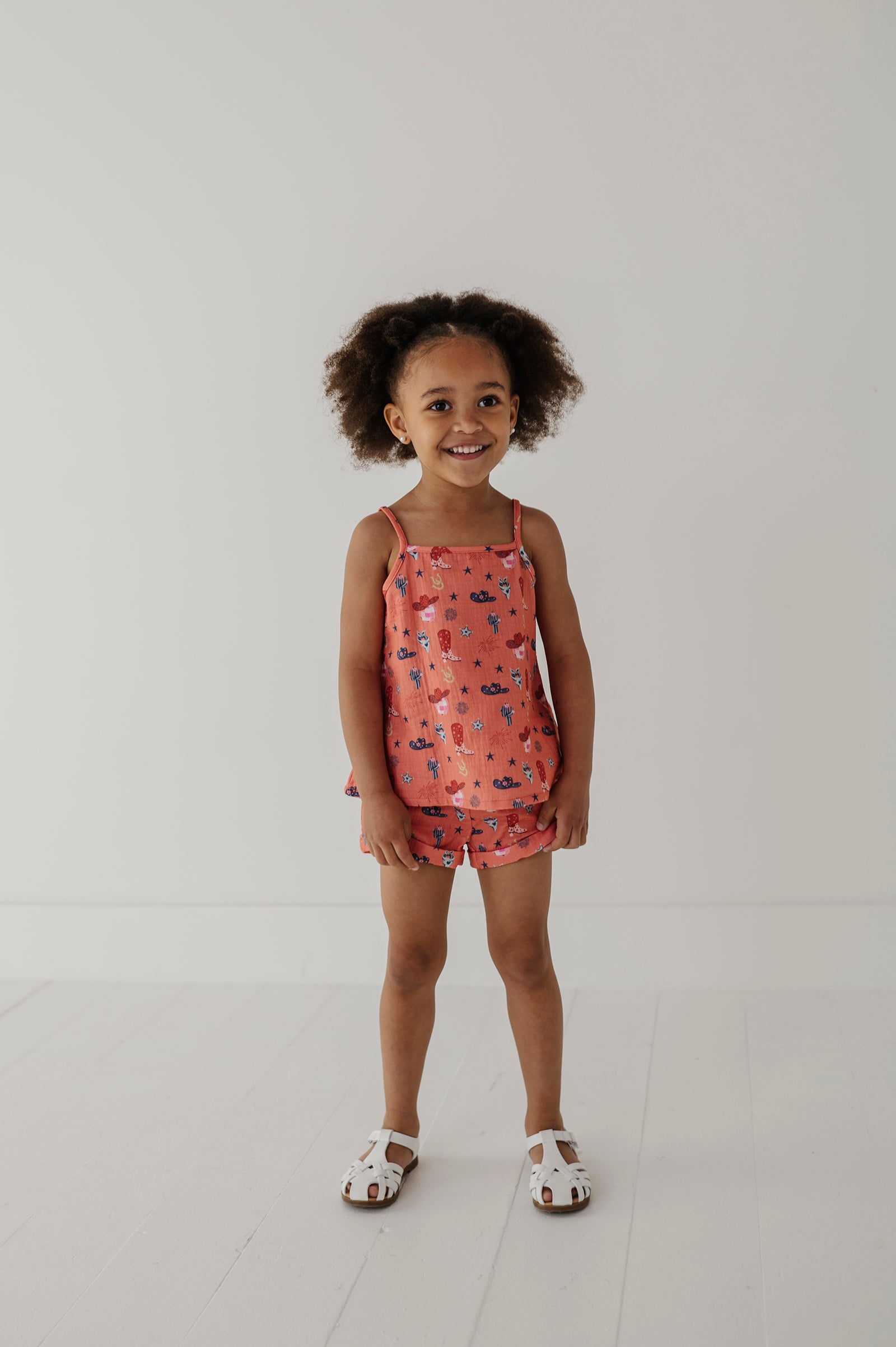 Girls Gauze Tank & Short Set In American Cowgirl