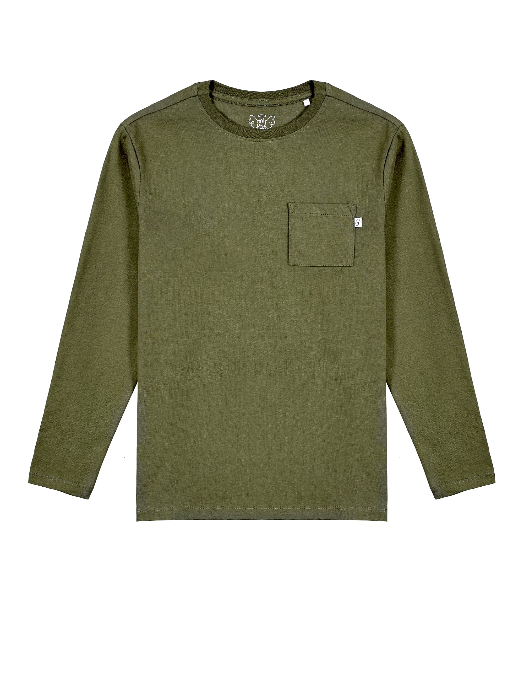 Kids Solid Olive Prayer Pocket T-shirt Cotton | Long Sleeve