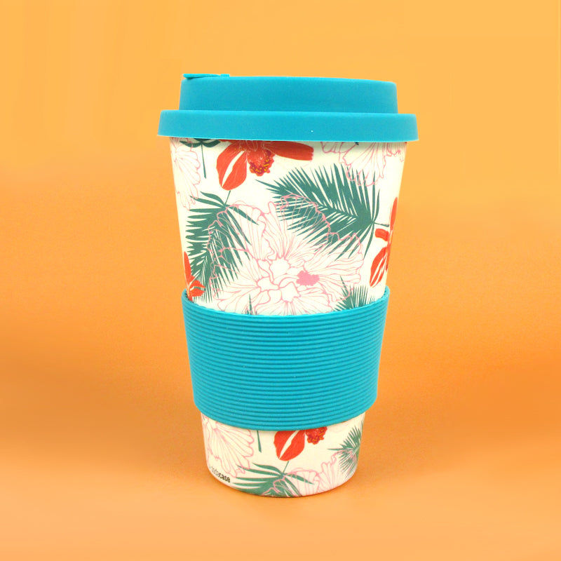 Eco-friendly Reusable Plant Fiber Travel Mug With Tropical Paradise Design