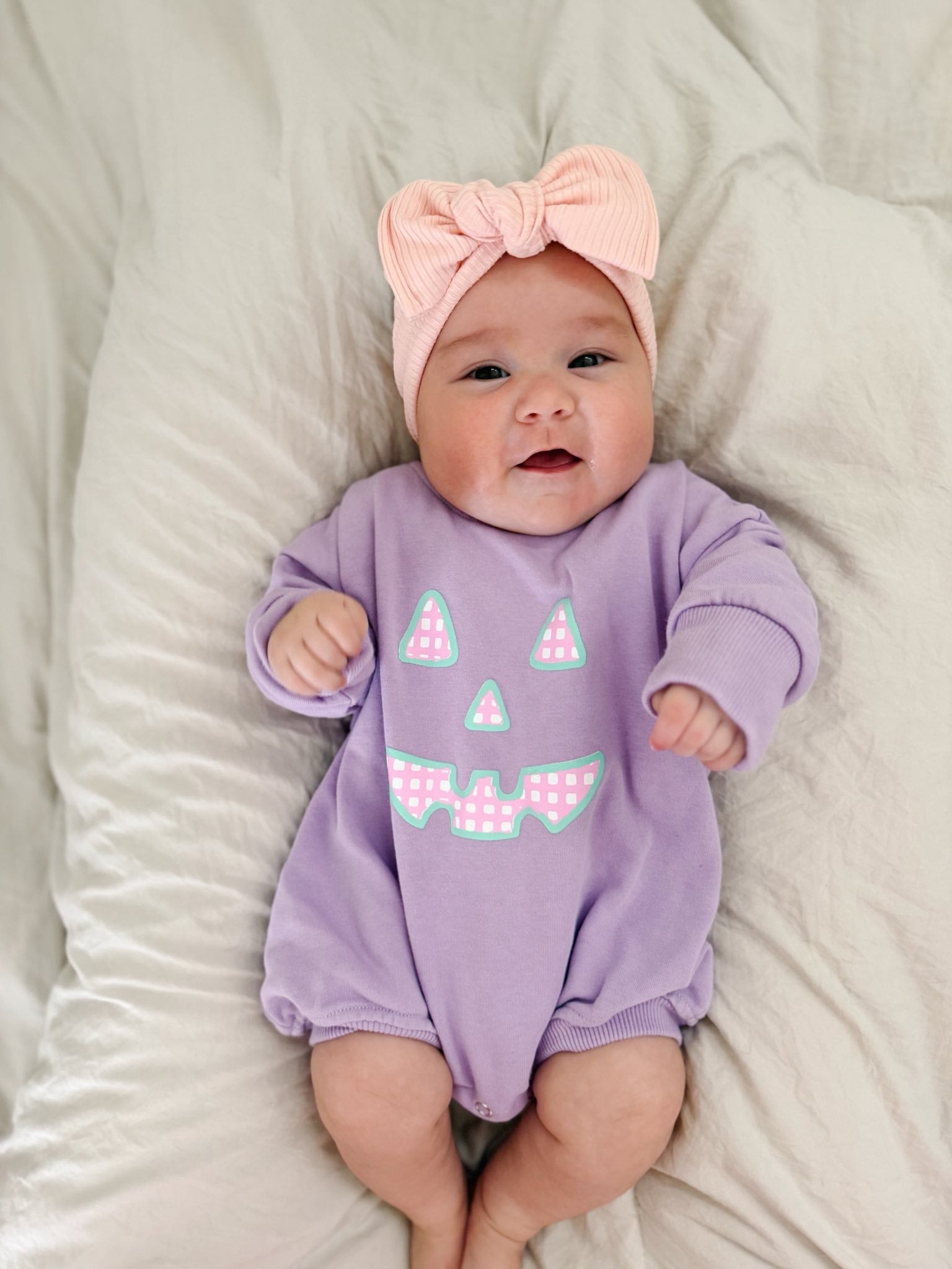 Pastel Gingham Jack-o-lantern Crewneck Sweatshirt Or Romper