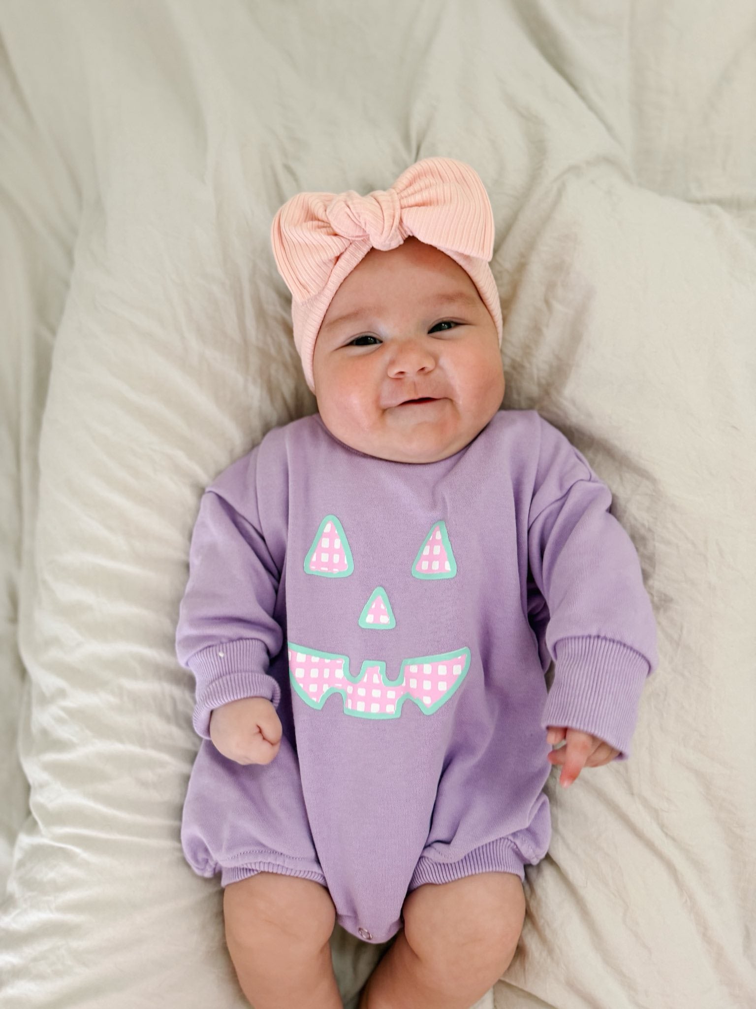 Pastel Gingham Jack-o-lantern Crewneck Sweatshirt Or Romper